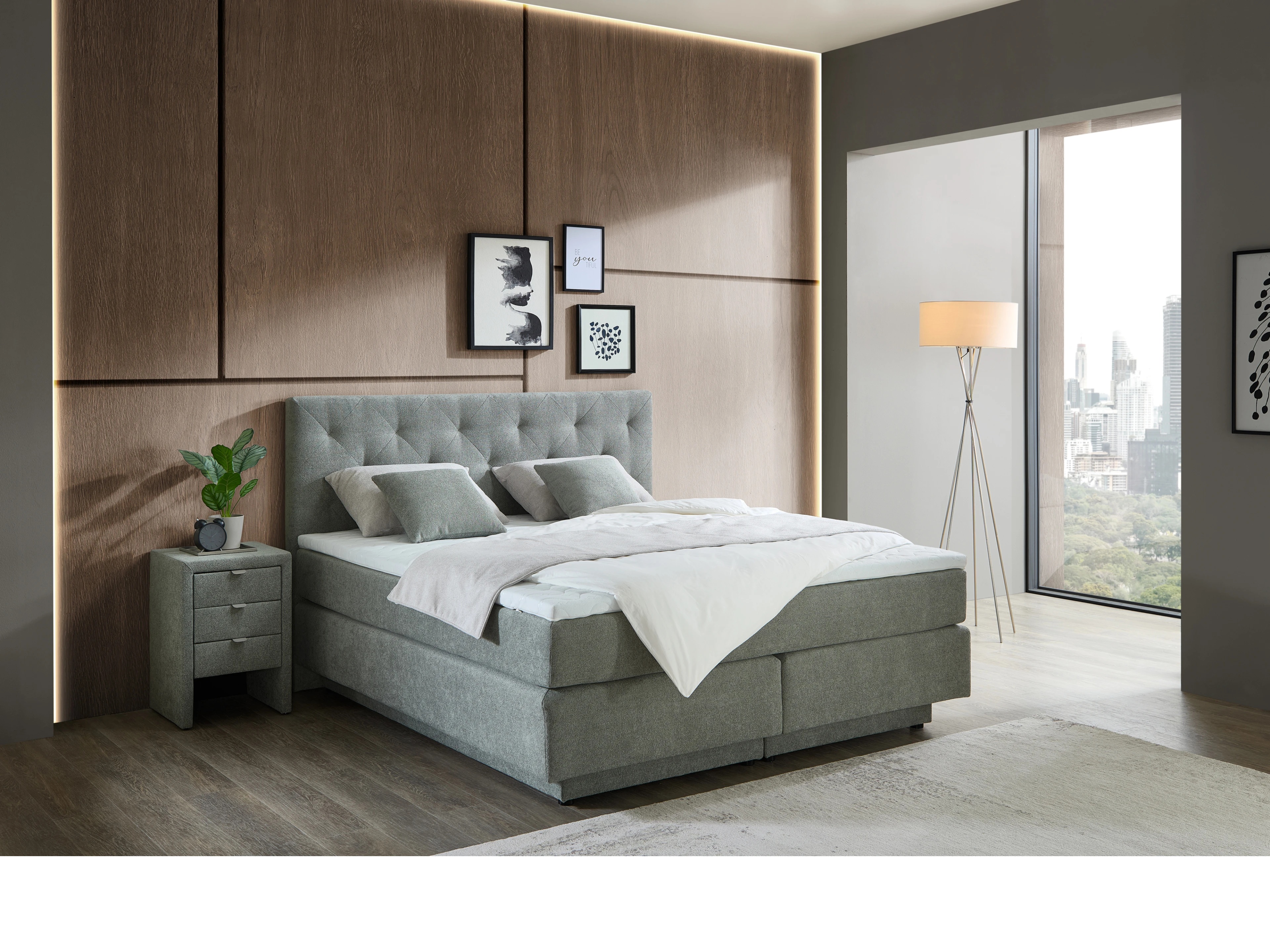 Boxspringbett Compac EVO mit Stauraum 180x200cm Ansicht des Produktes Compac EVO Boxspringbett in Stoff Grau