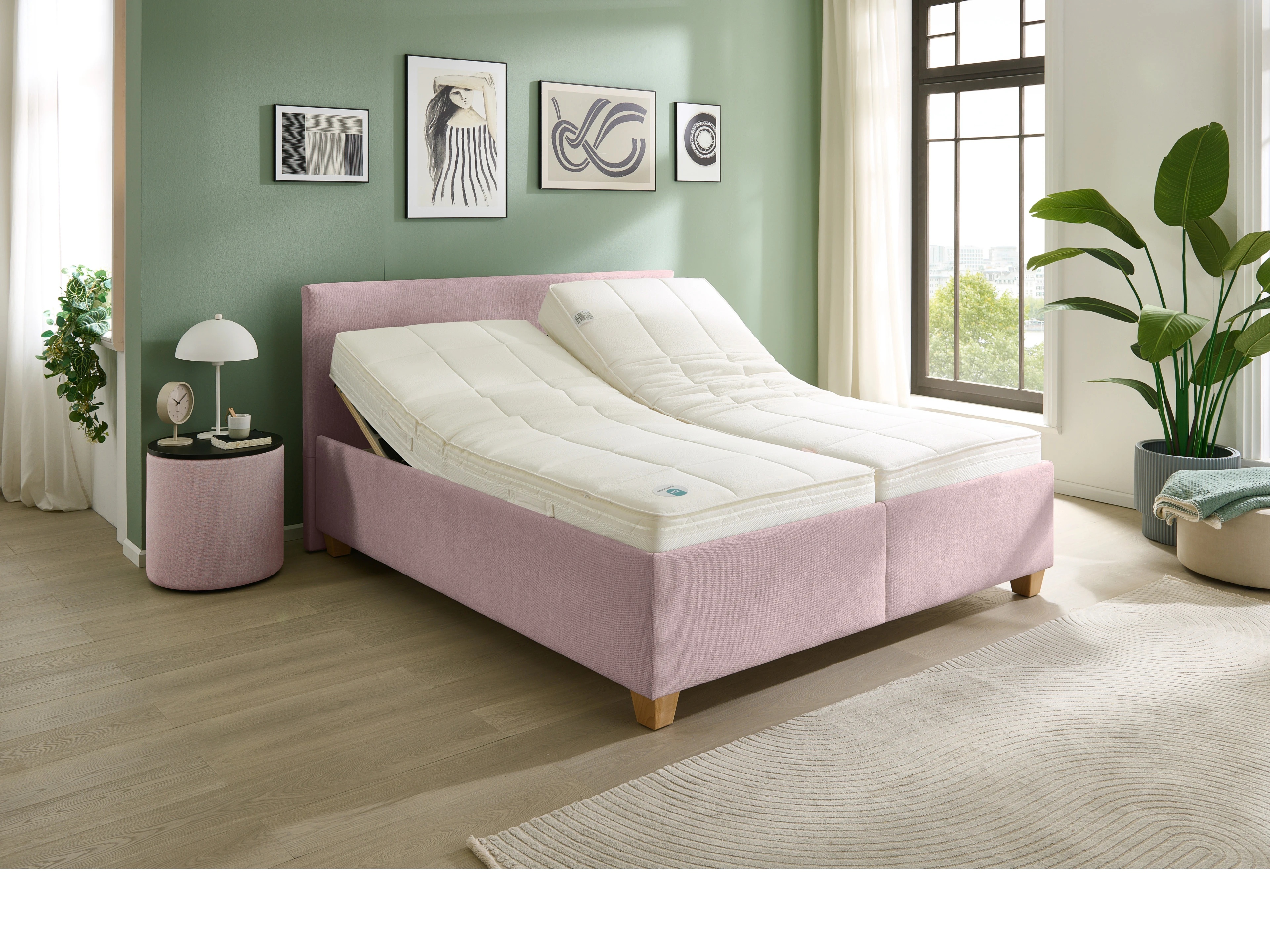 Polsterbett PB-3000 160x200cm Ansicht des Produktes PB-3000 Boxspringbett in Stoff Rosa