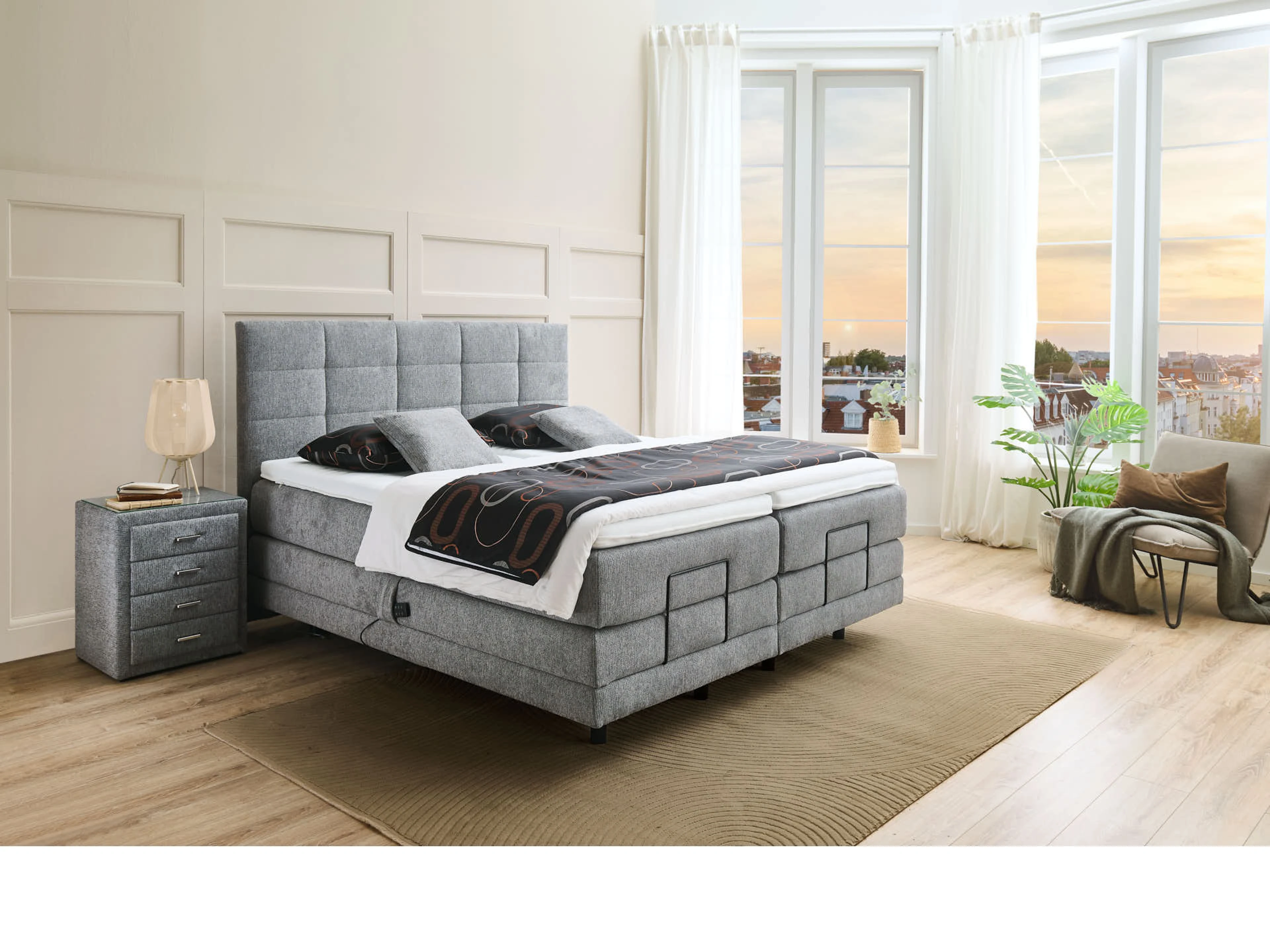 Boxspringbett BX-4000 160x200cm Ansicht des Produktes BX-4000 Boxspringbett in Stoff Grau