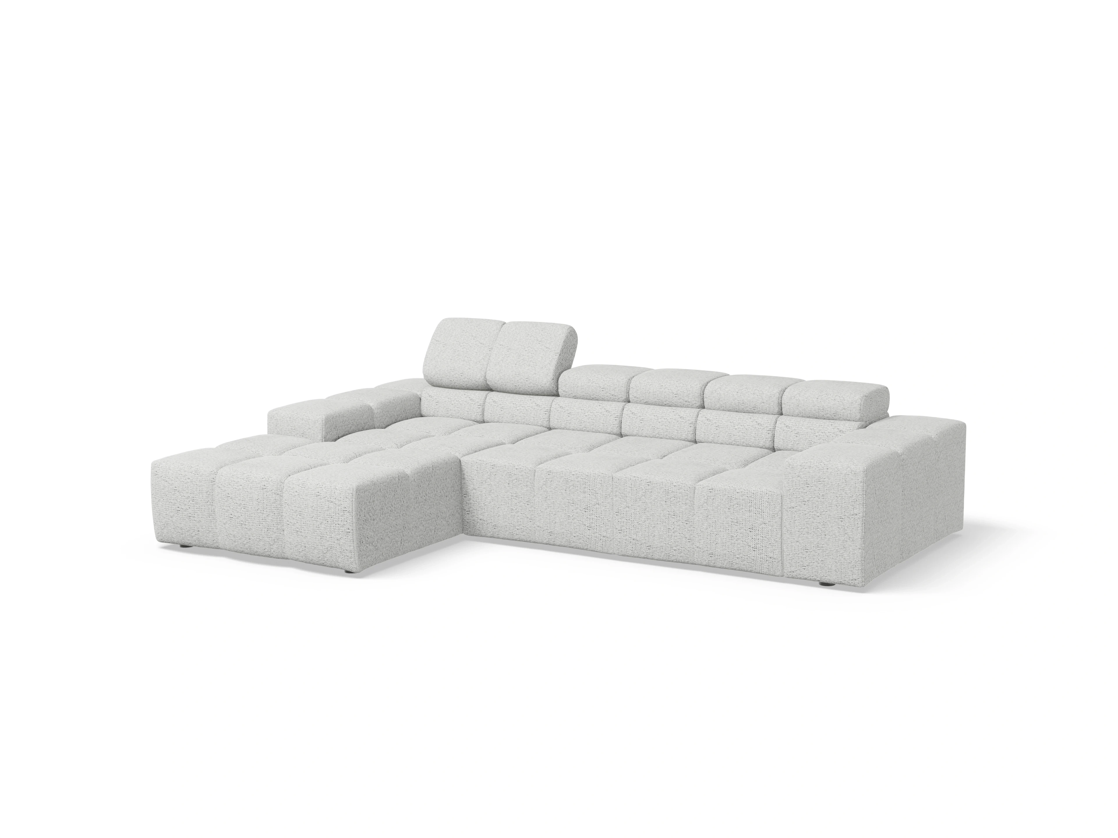 Camara Ecksofa Longchair Medium L Ansicht des Produktes Camara 2.0 Ecksofa links Abschluss offen in Stoff Grau