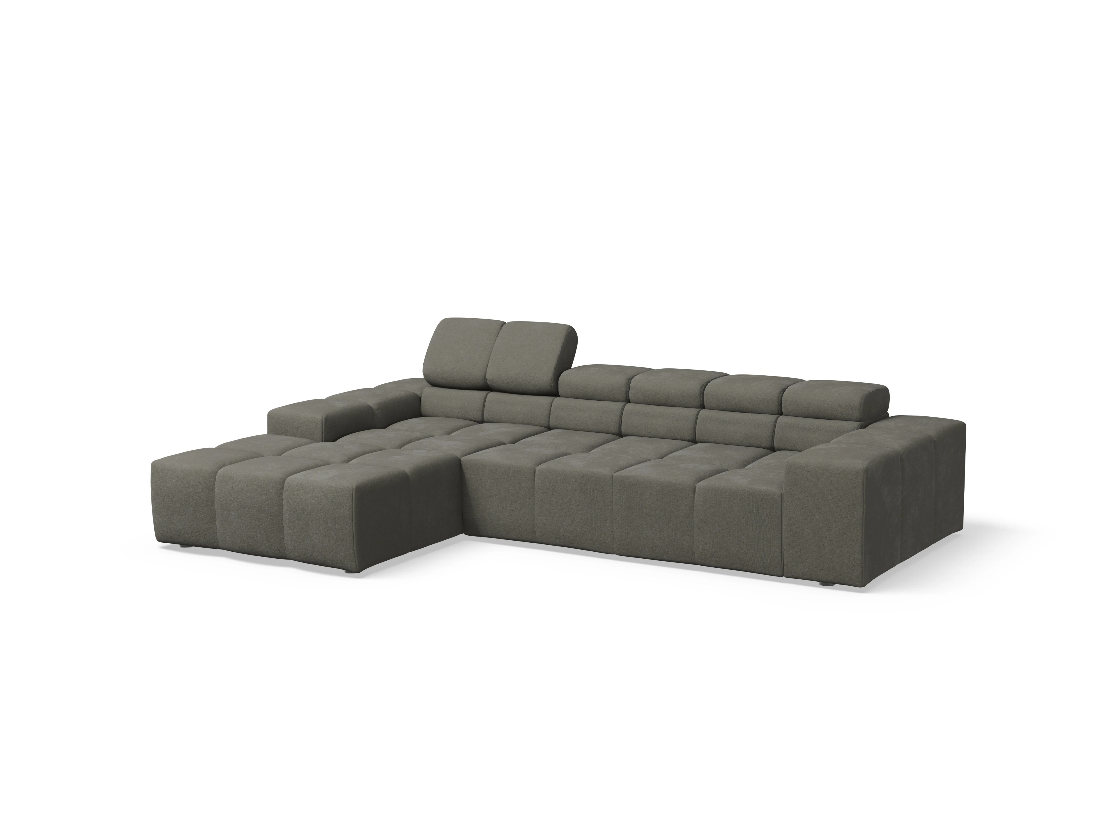 Camara Ecksofa Longchair Medium L Ansicht des Produktes Camara 2.0 Ecksofa links Abschluss offen in Stoff Grau