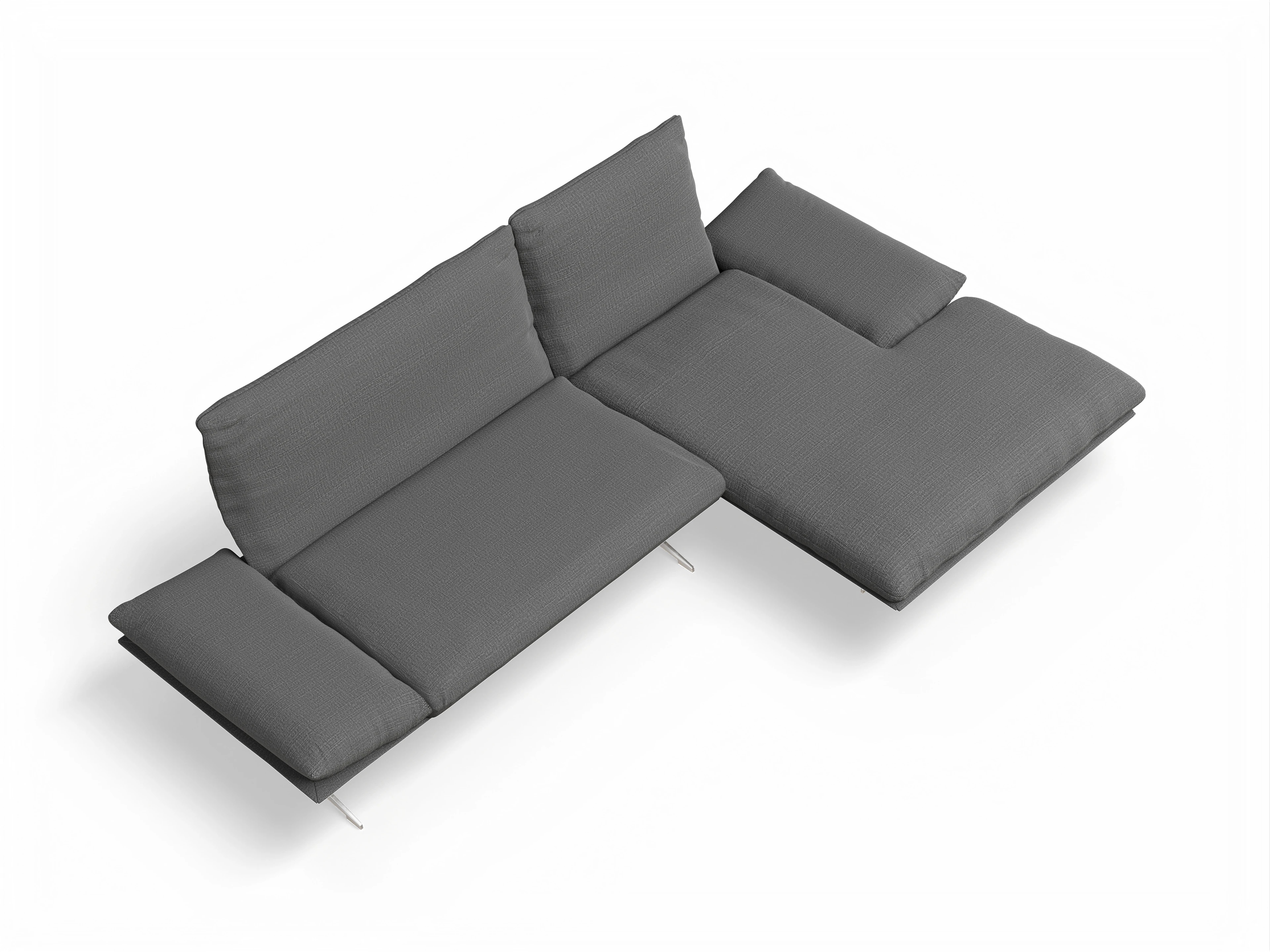 Koinor Francis Ecksofa FL PR Ansicht des Produktes Francis Ecksofa rechts Abschluss offen in Stoff Grau