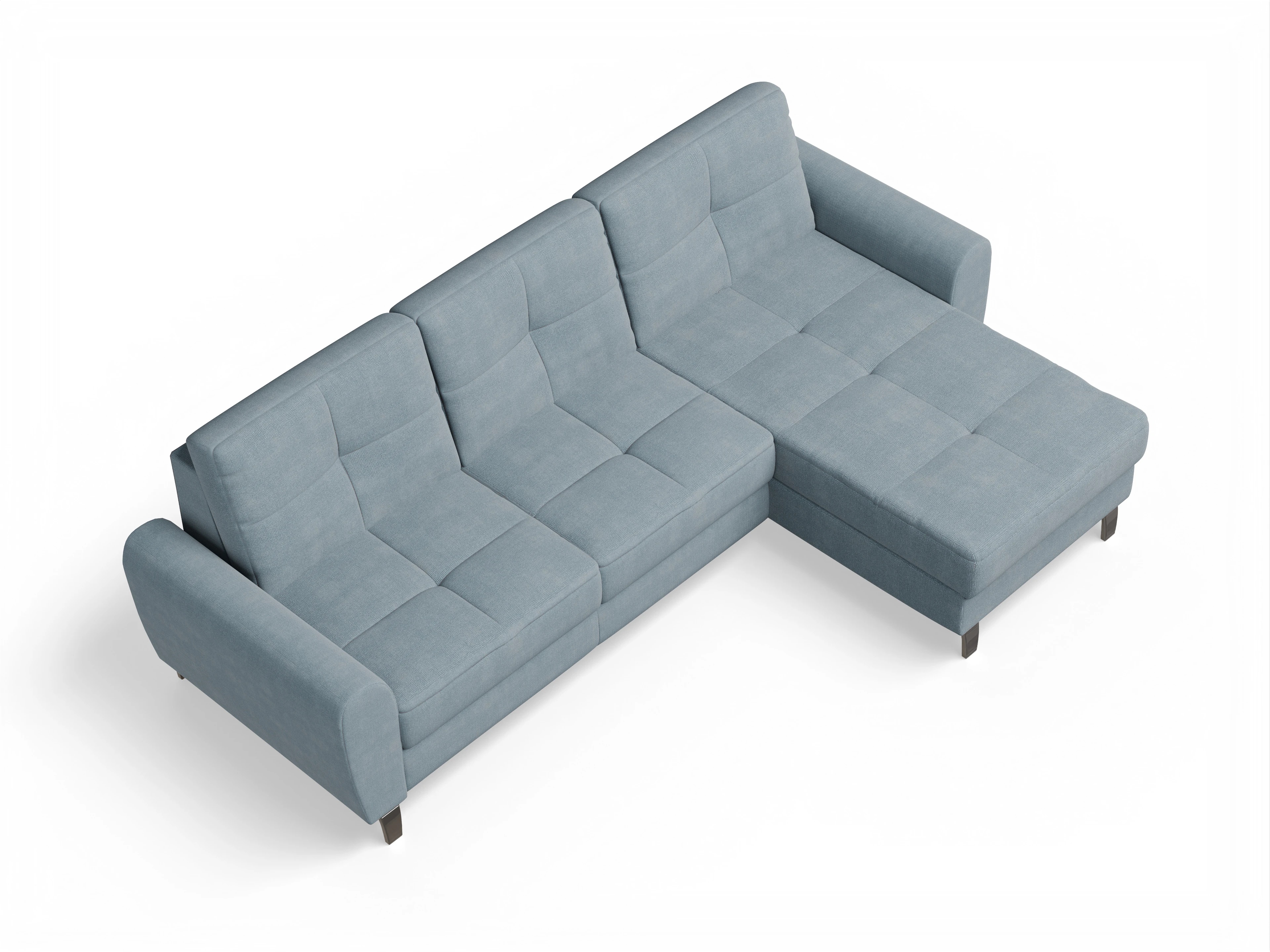 Ansicht des Produktes Valona Ecksofa rechts Abschluss offen in Stoff Blau