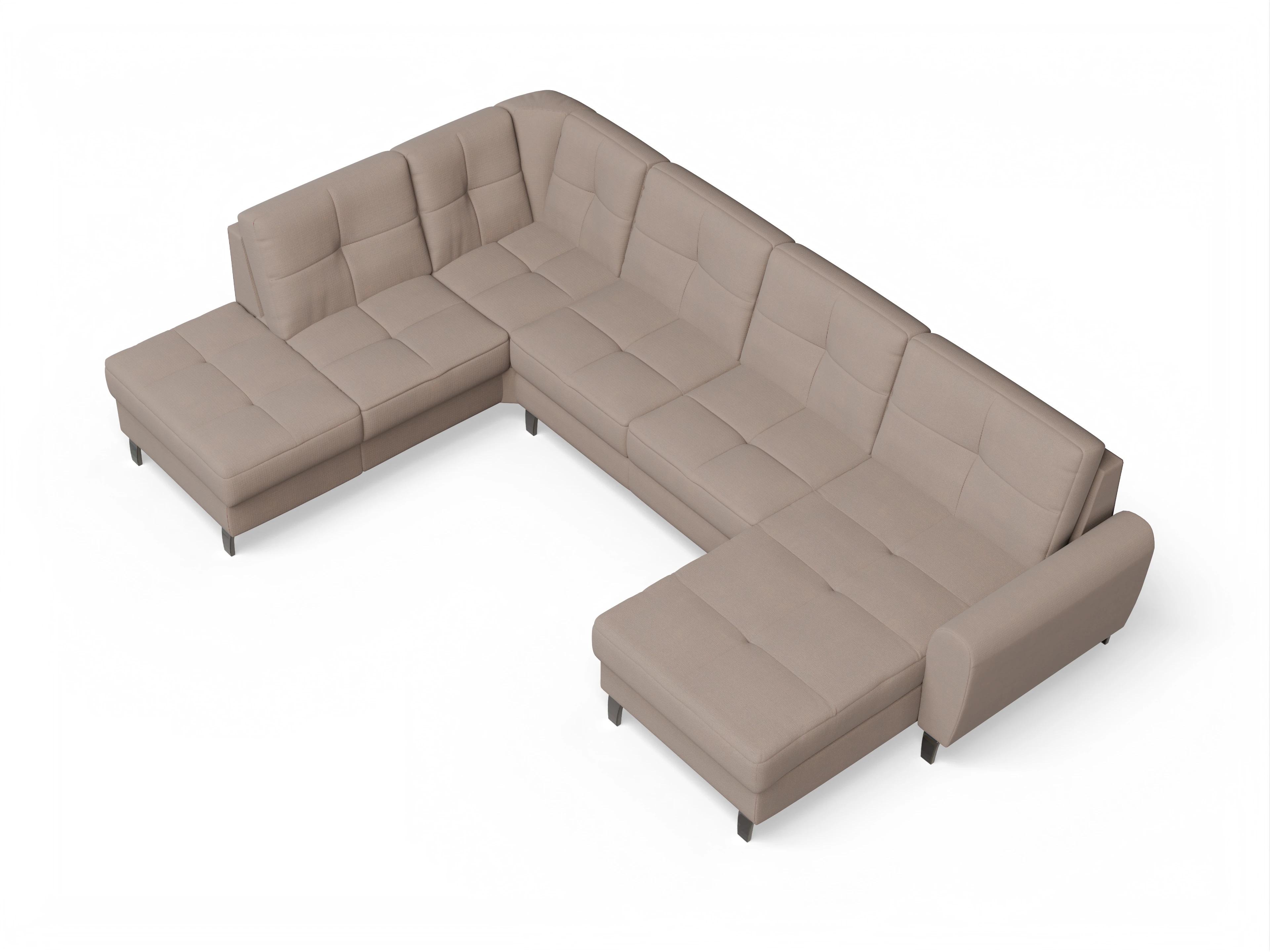 Valona Wohnlandschaft OT LO Medium L Ansicht des Produktes Valona Wohnlandschaft offen beidseitig in Stoff Braun