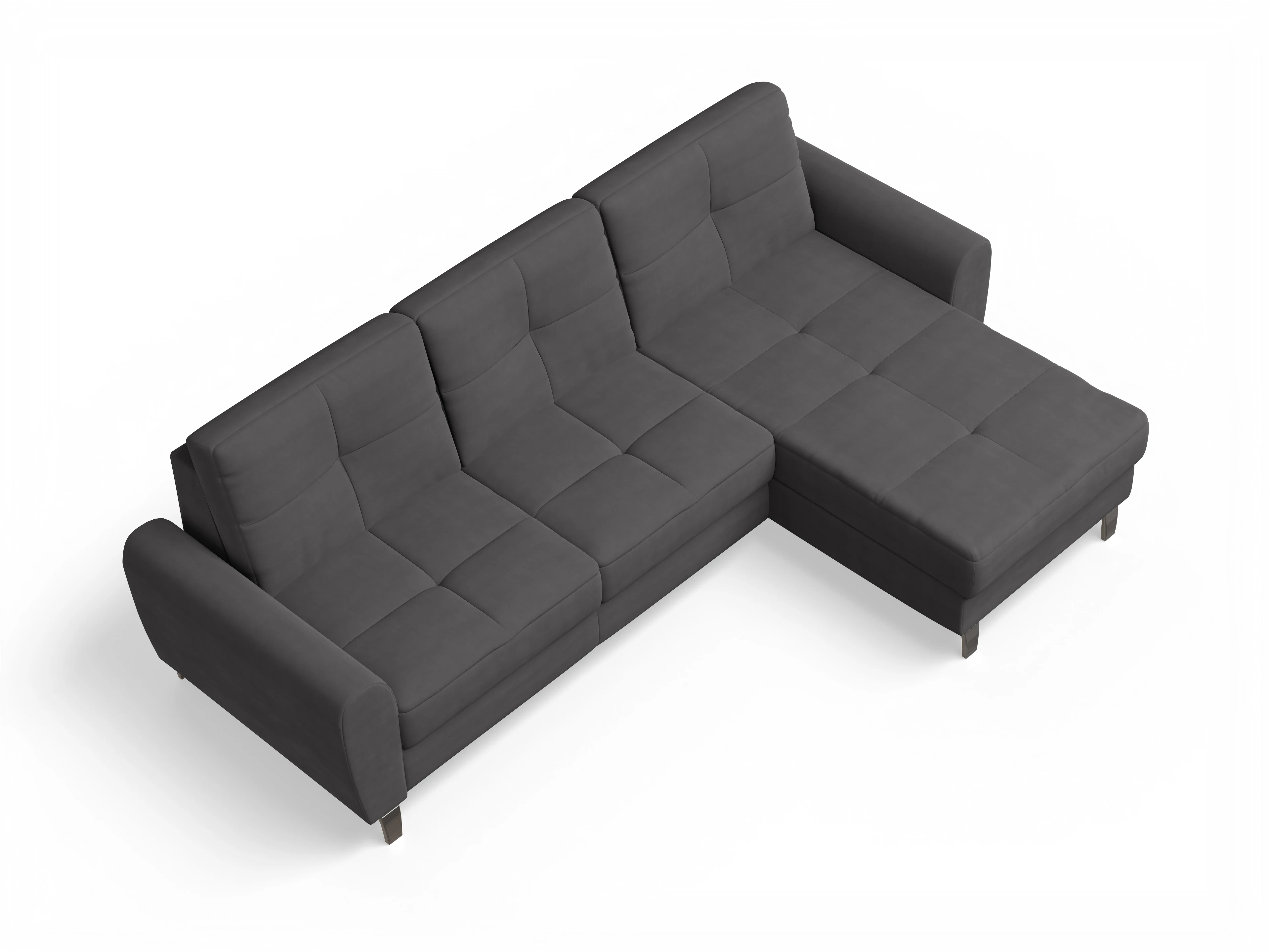 Valona Ecksofa LO Medium R Ansicht des Produktes Valona Ecksofa rechts Abschluss offen in Stoff Grau