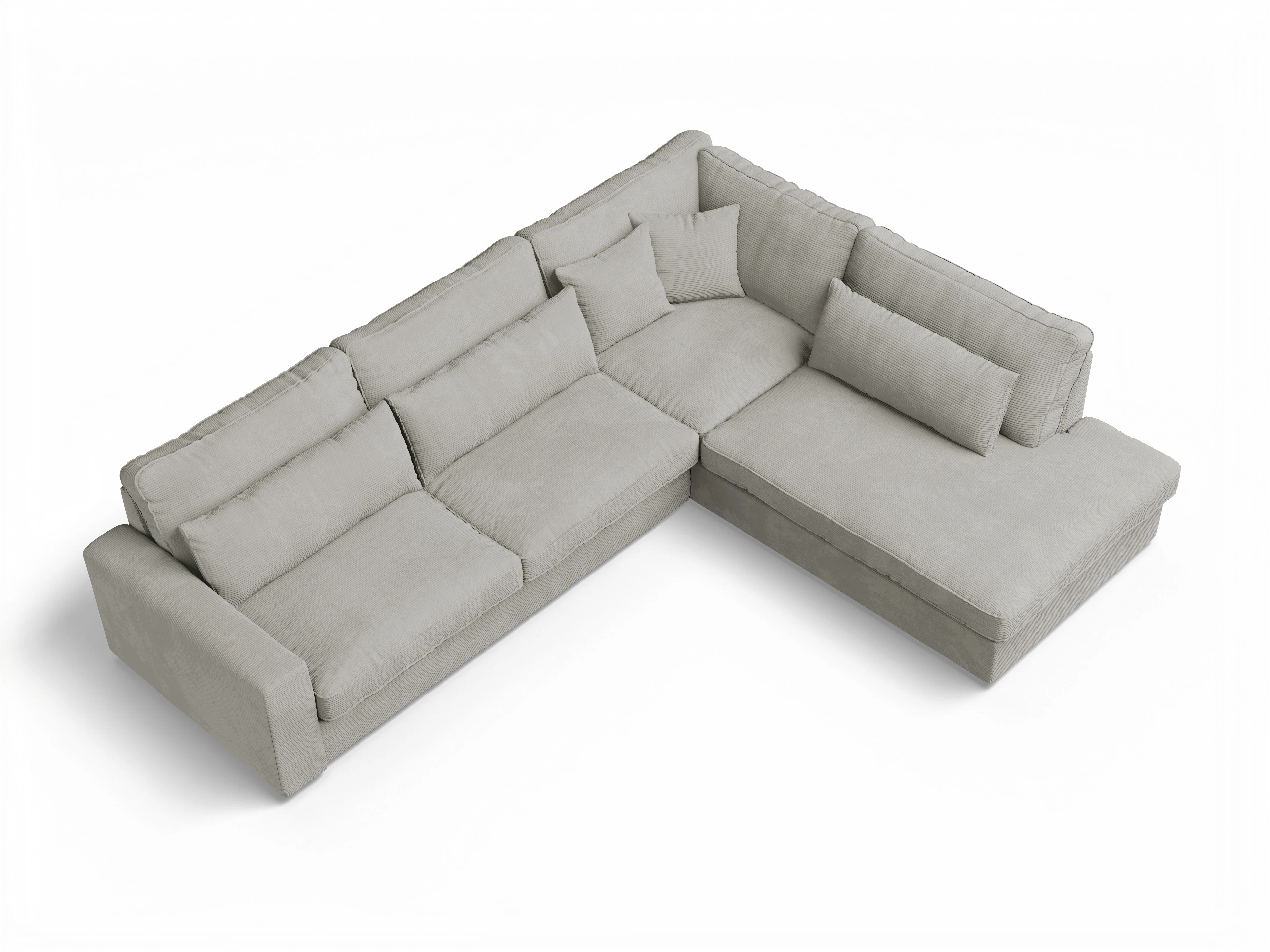 Lexia Longchair Medium R Ansicht des Produktes Lexia Ecksofa rechts Abschluss offen in Stoff Beige
