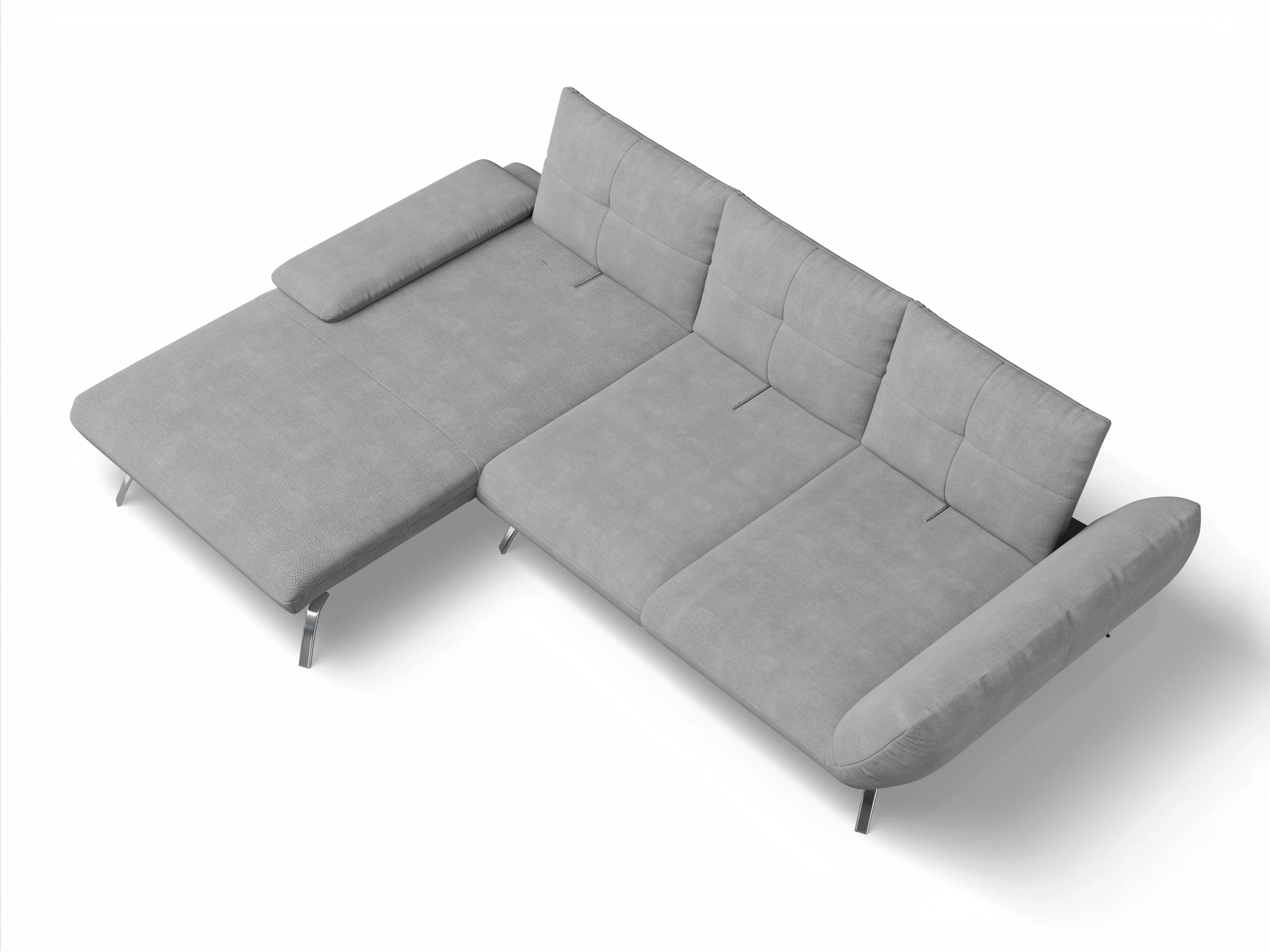 Ansicht des Produktes Dubai Ecksofa links Abschluss offen in Stoff Grau