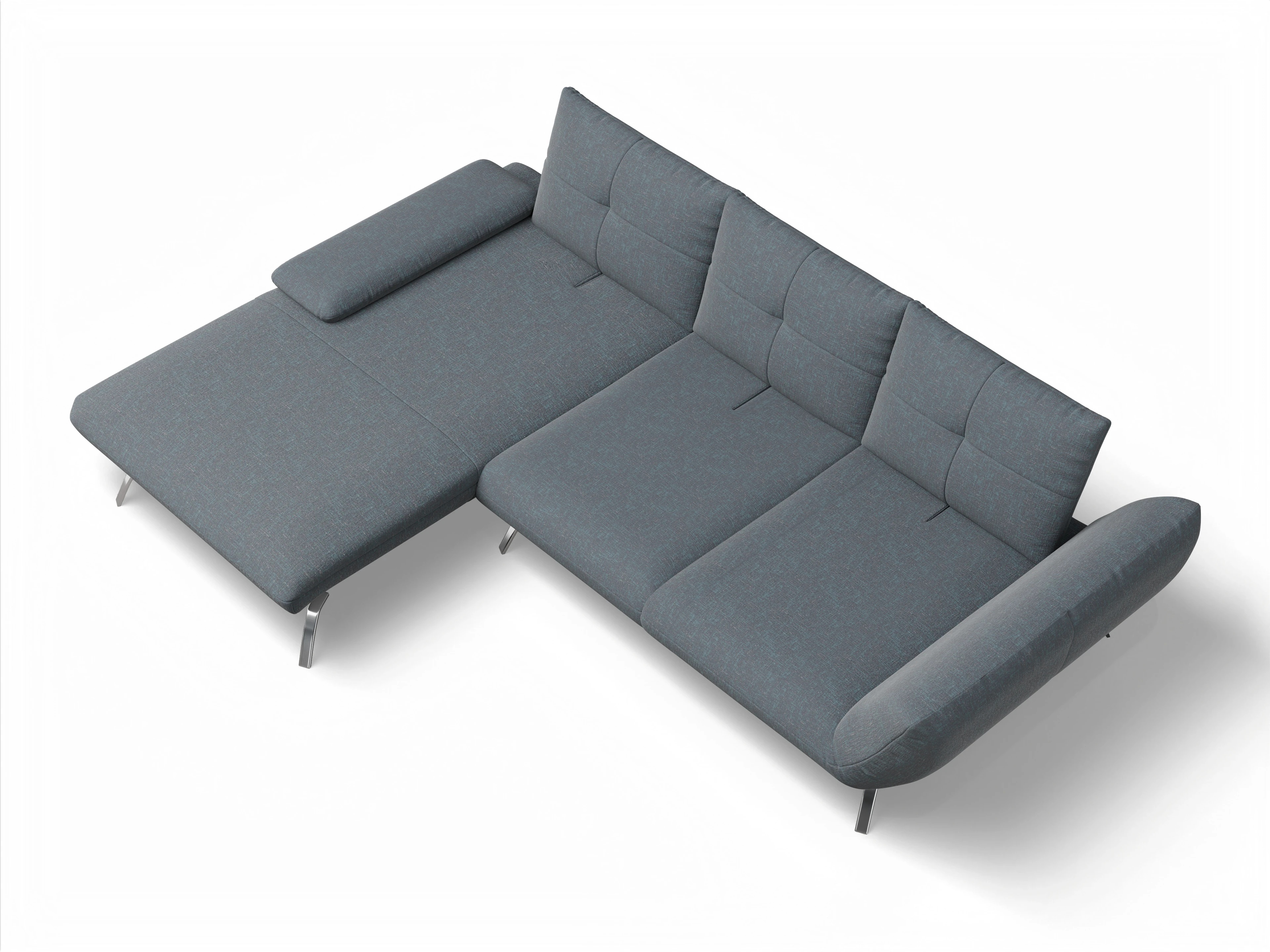 Dubai LO Large L Ansicht des Produktes Dubai Ecksofa links Abschluss offen in Stoff Grau