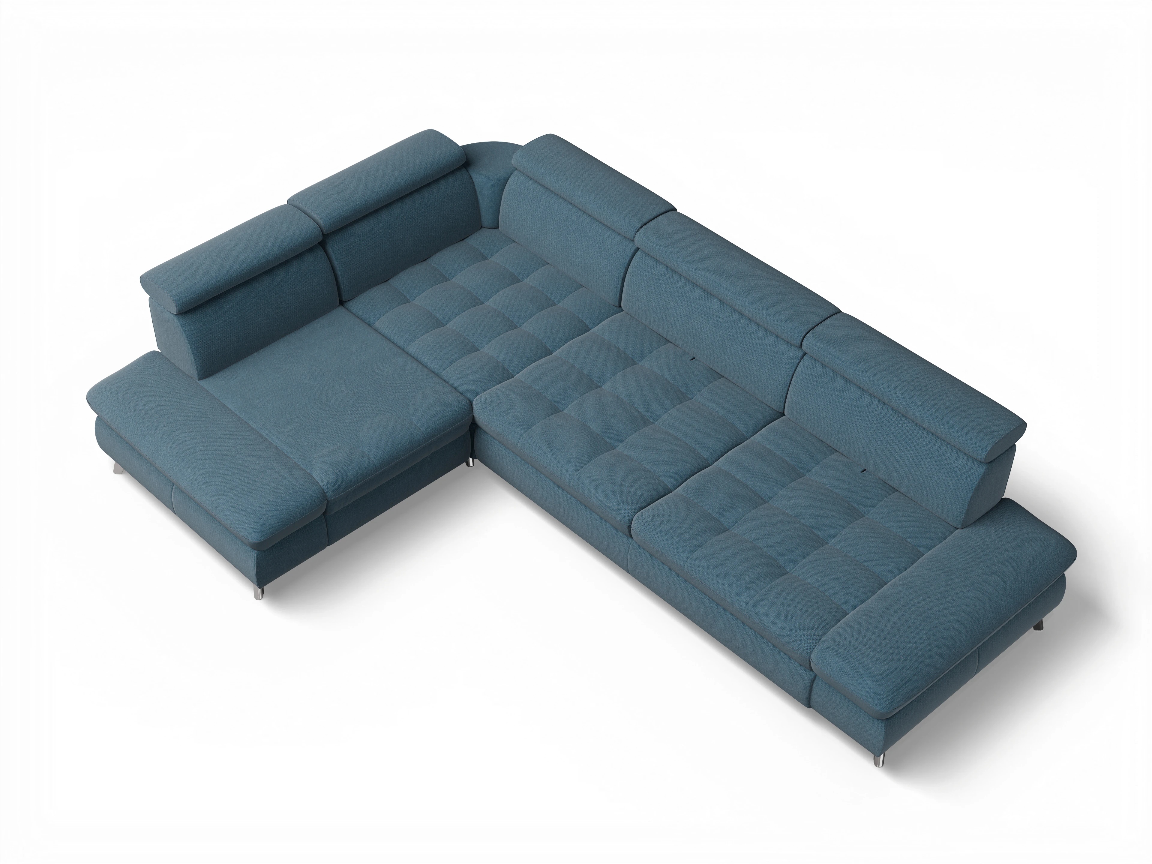 Ansicht des Produktes Memphis Stoff Ecksofa links mit Armlehne in Stoff Blau
