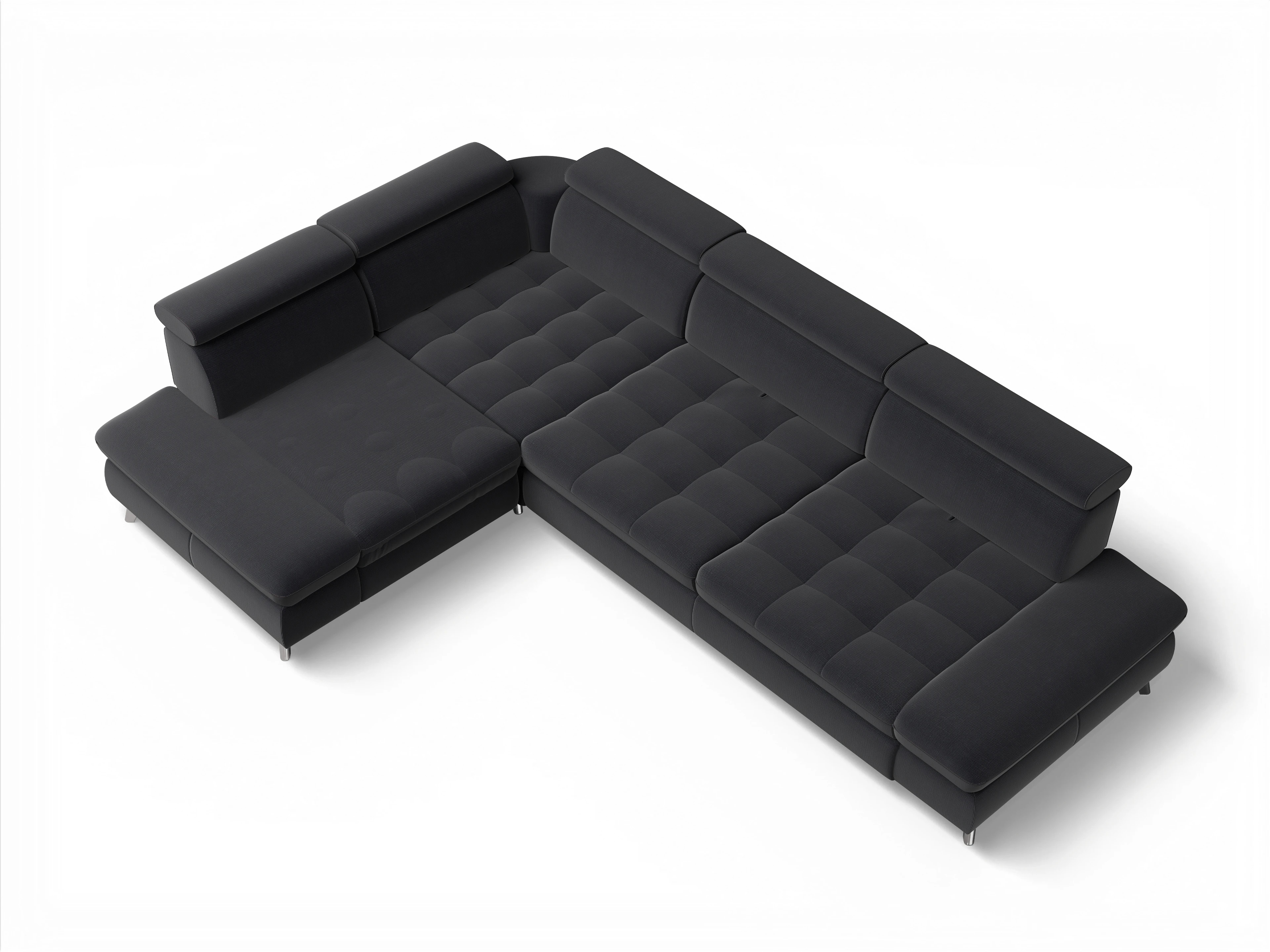 Ansicht des Produktes Memphis Stoff Ecksofa links mit Armlehne in Stoff Blau
