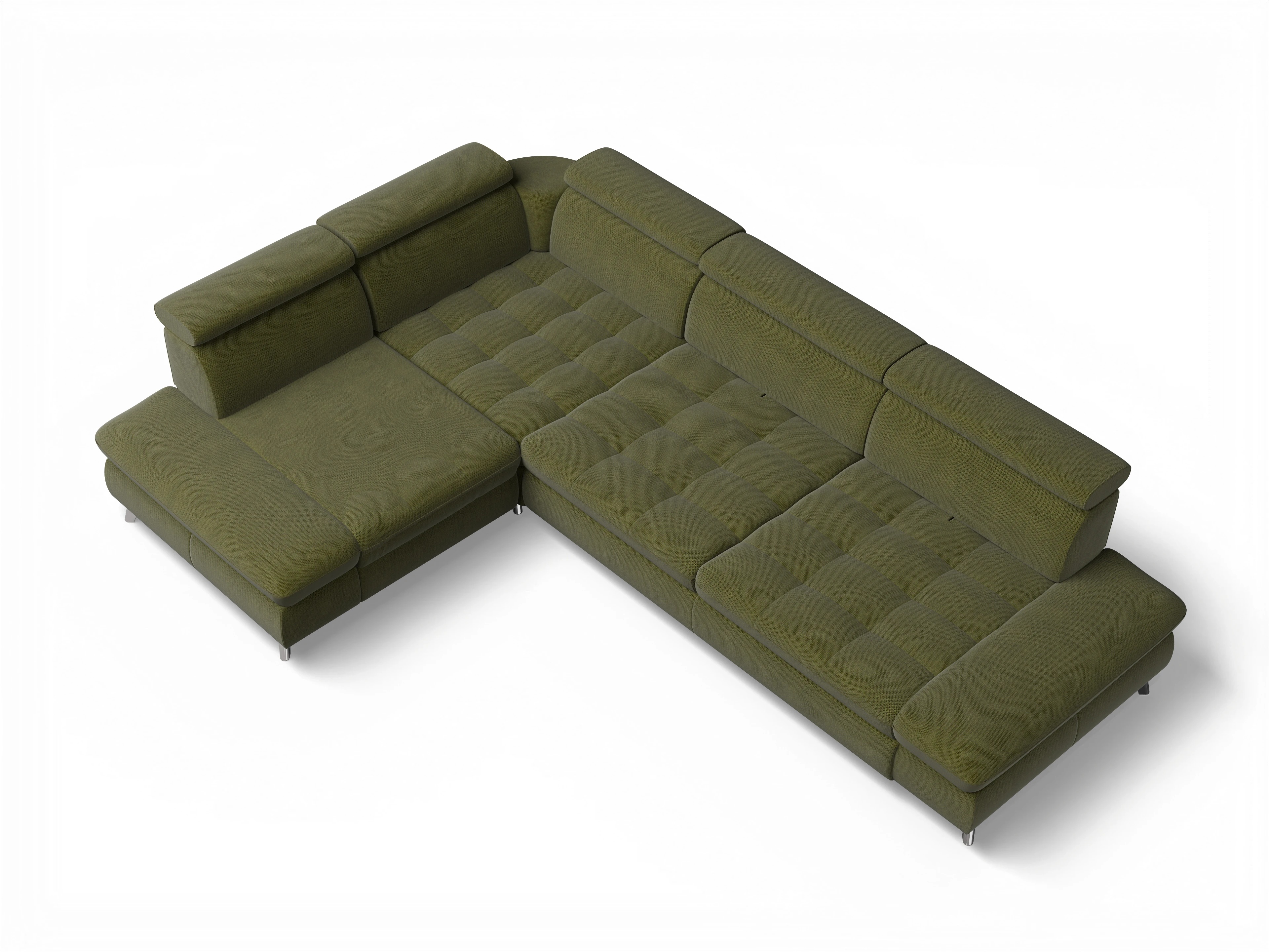 Ansicht des Produktes Memphis Stoff Ecksofa links mit Armlehne in Stoff Grün