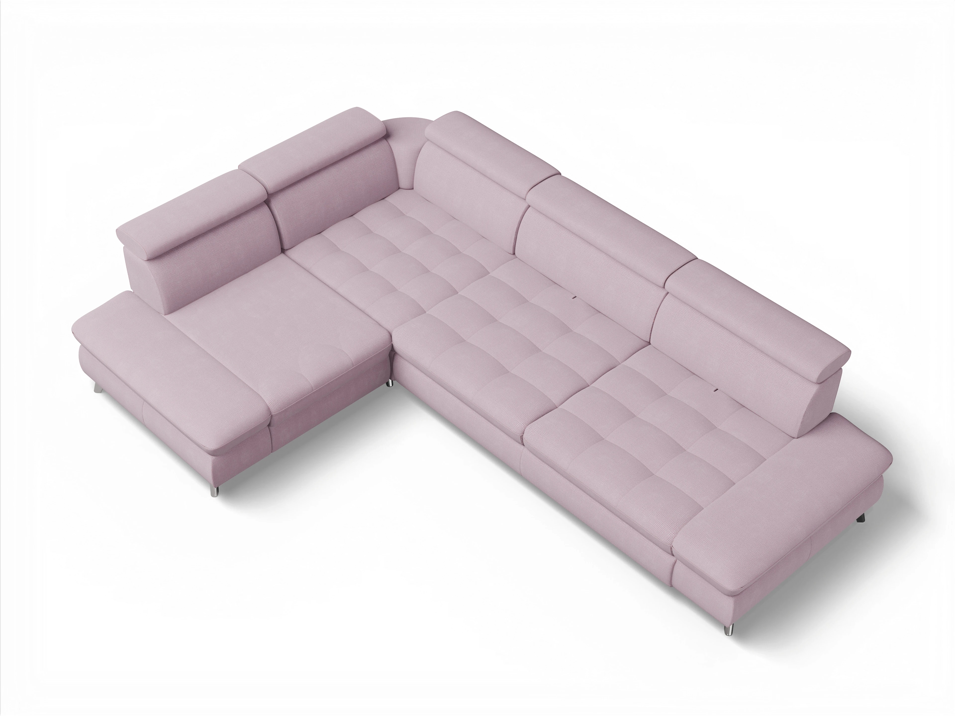 Ansicht des Produktes Memphis Stoff Ecksofa links mit Armlehne in Stoff Rosa