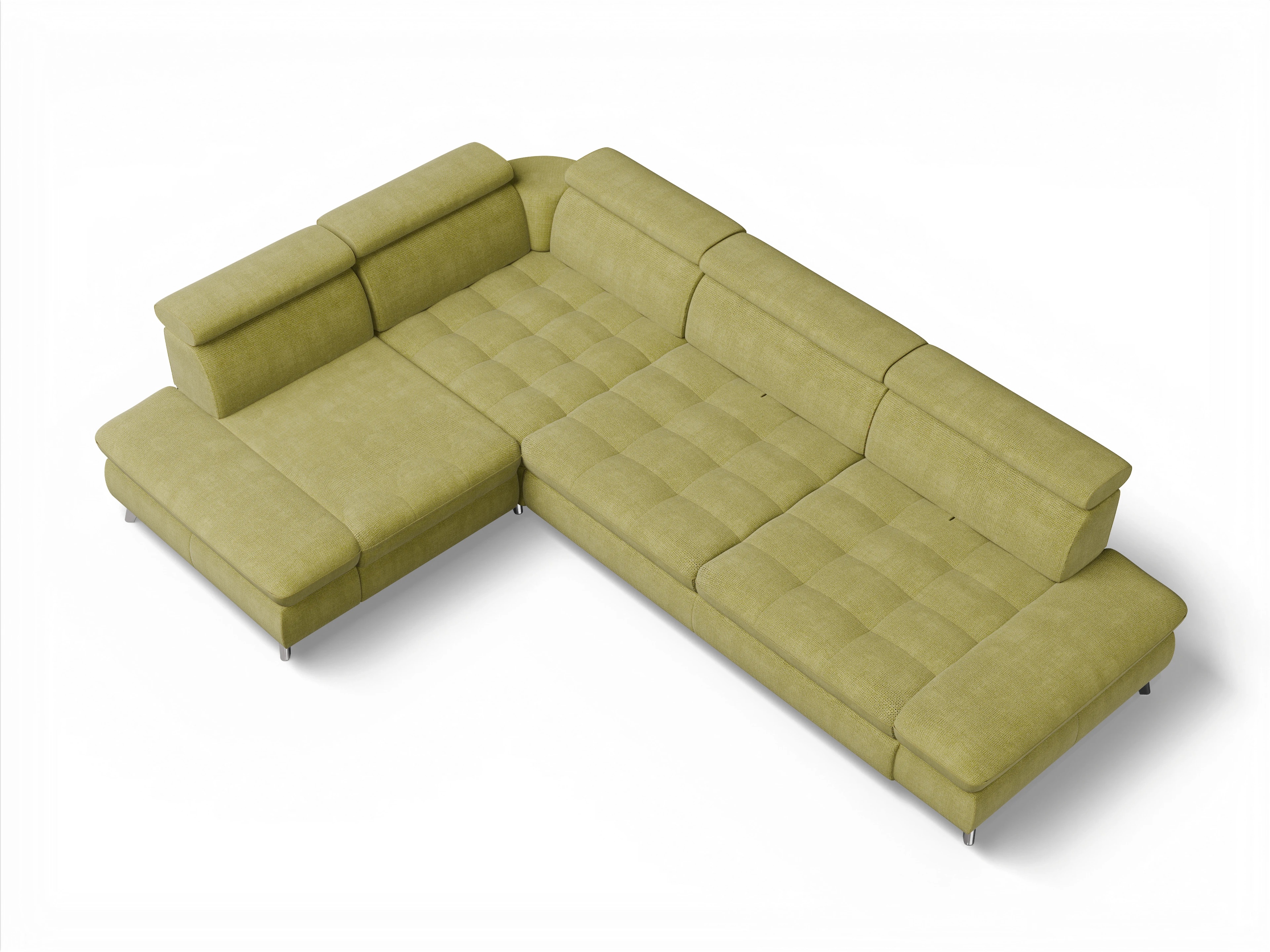 Ansicht des Produktes Memphis Stoff Ecksofa links mit Armlehne in Stoff Grün