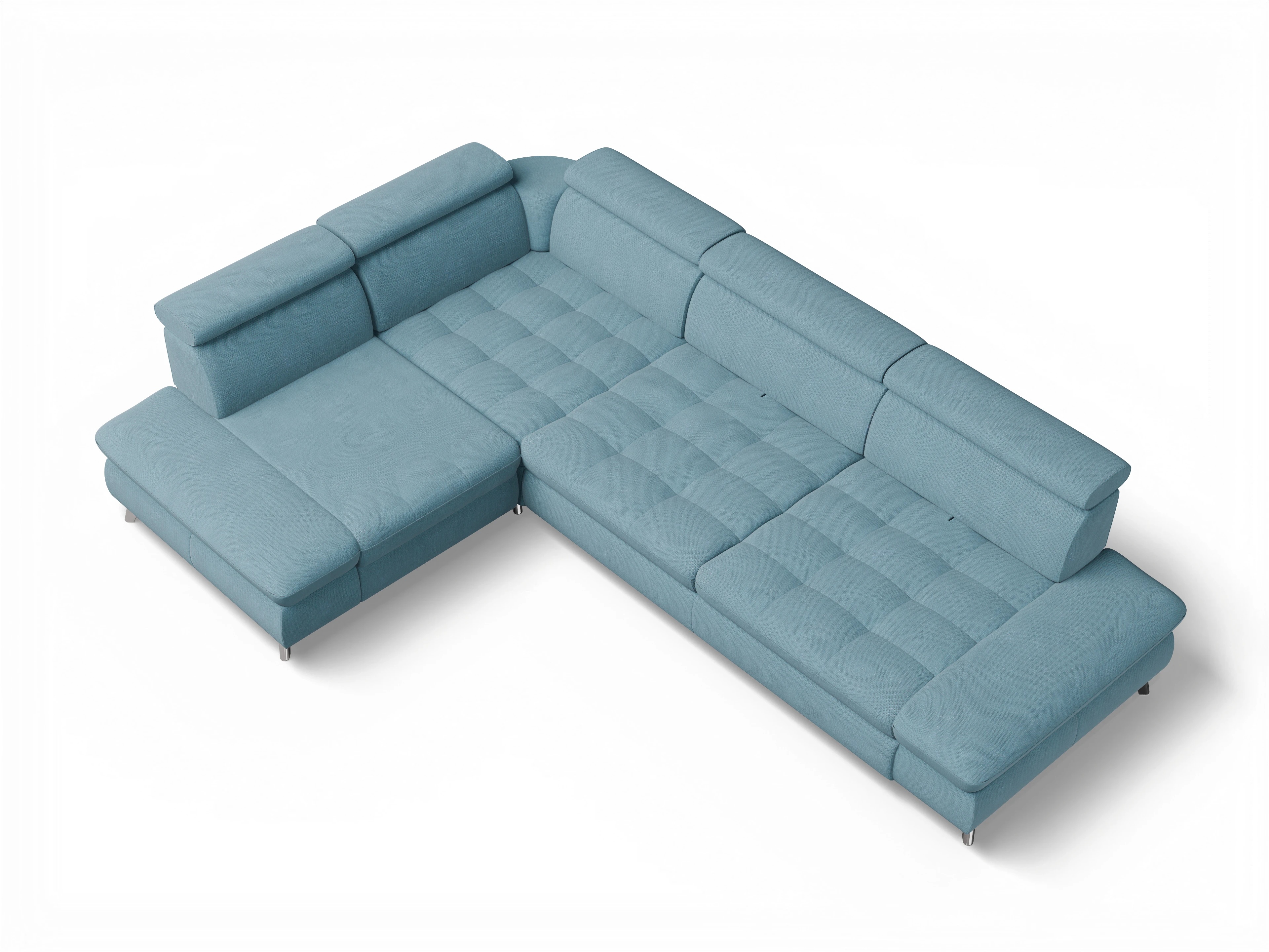 Ansicht des Produktes Memphis Stoff Ecksofa links mit Armlehne in Stoff Blau
