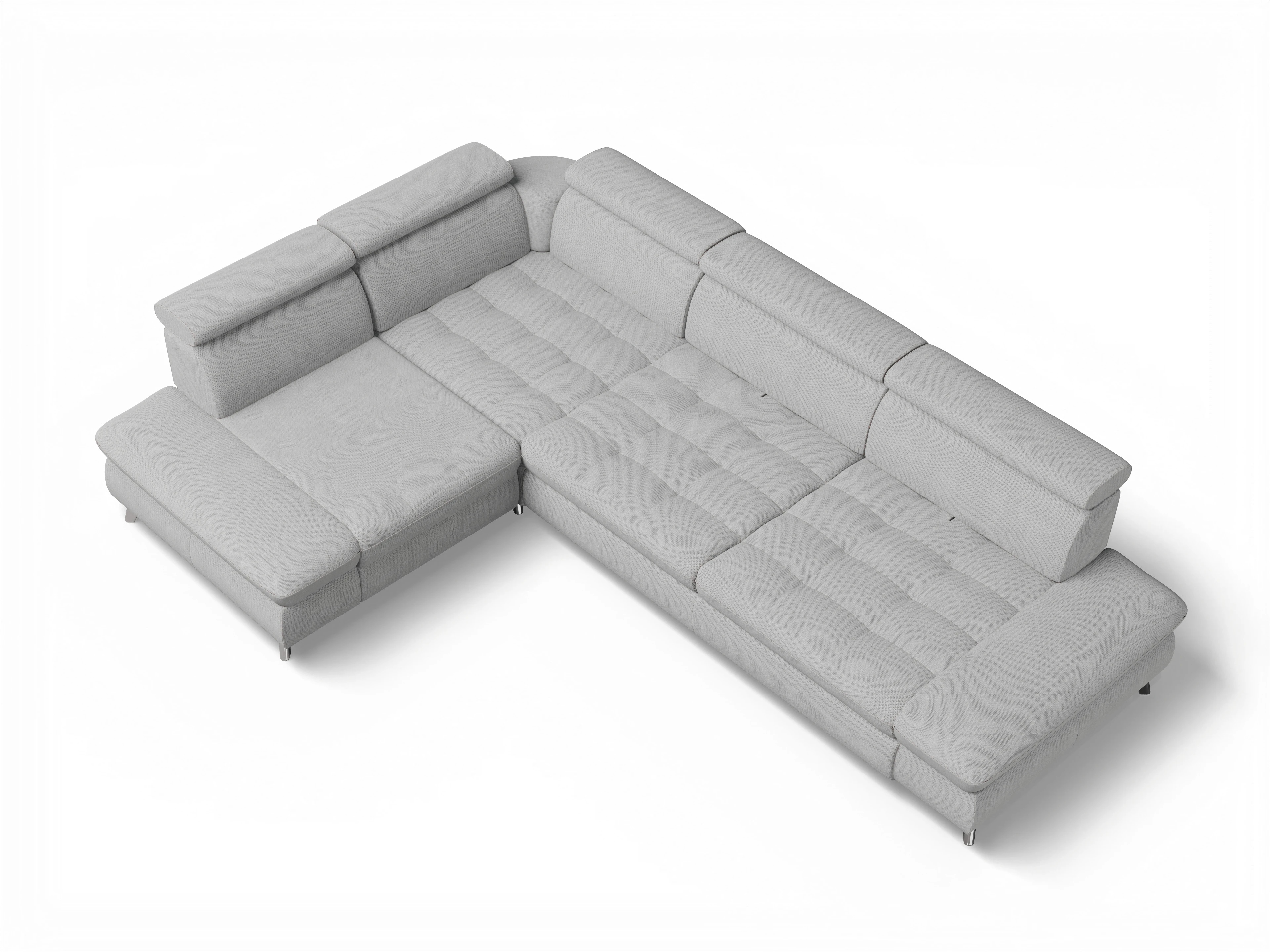 Ansicht des Produktes Memphis Stoff Ecksofa links mit Armlehne in Stoff Grau