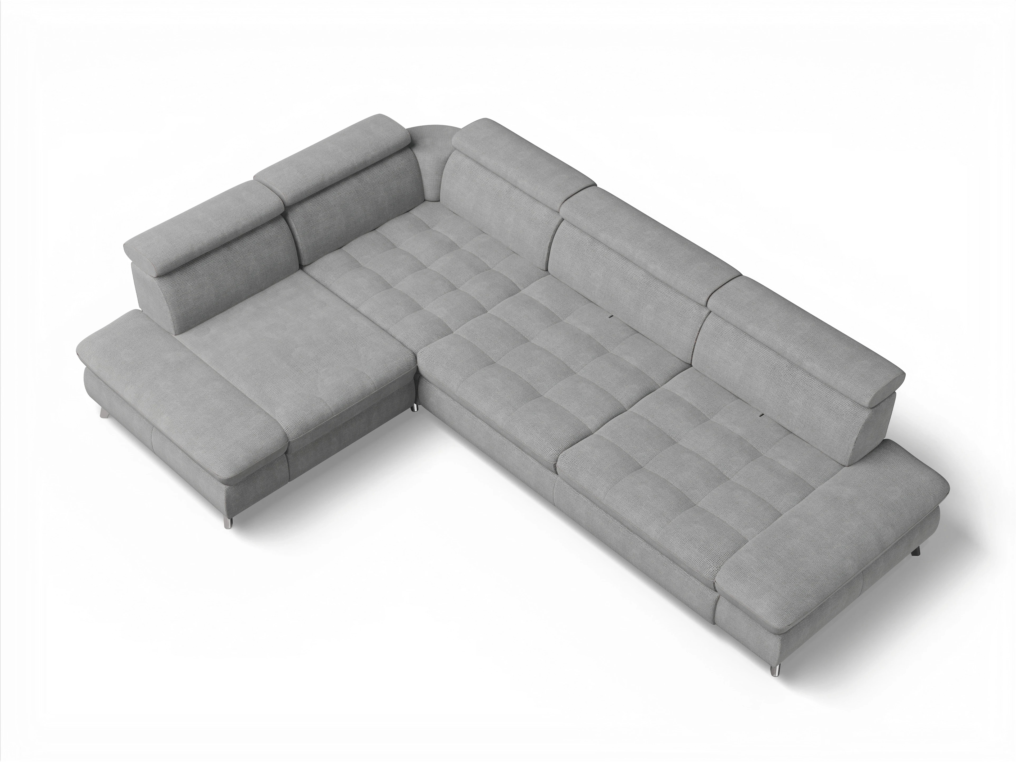 Ansicht des Produktes Memphis Stoff Ecksofa links mit Armlehne in Stoff Grau