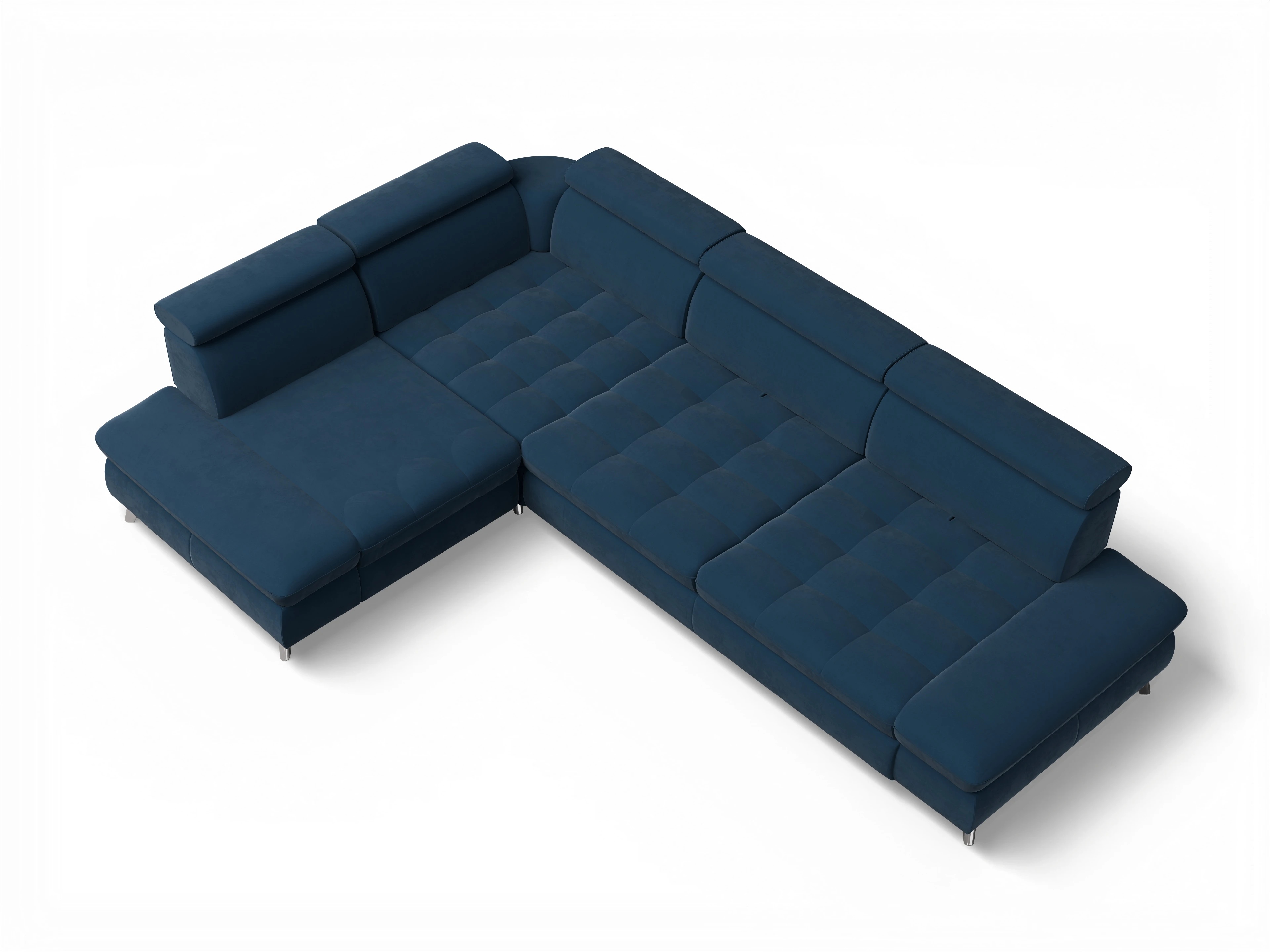 Ansicht des Produktes Memphis Stoff Ecksofa links mit Armlehne in Stoff Blau