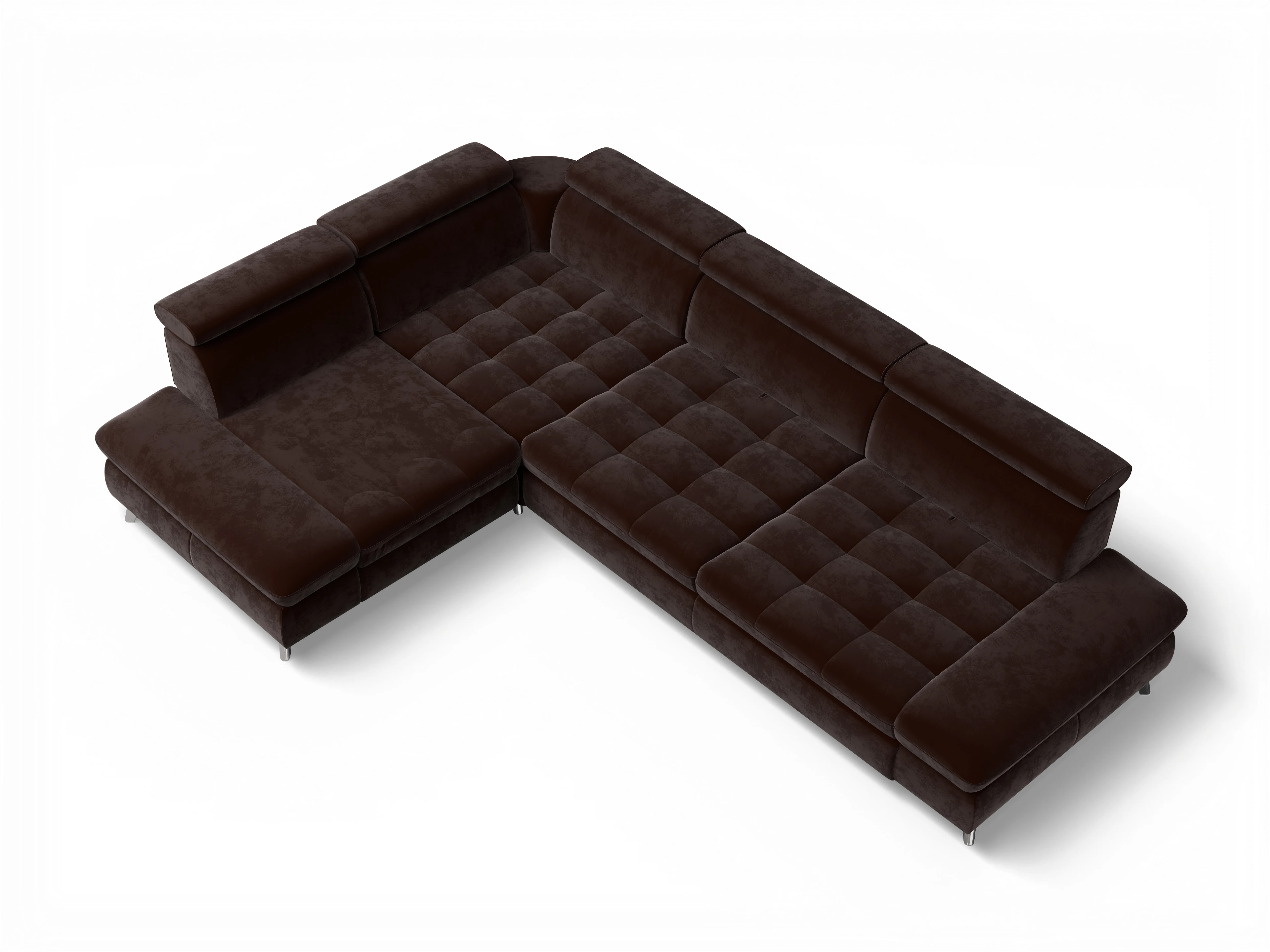 Ansicht des Produktes Memphis Stoff Ecksofa links mit Armlehne in Stoff Braun