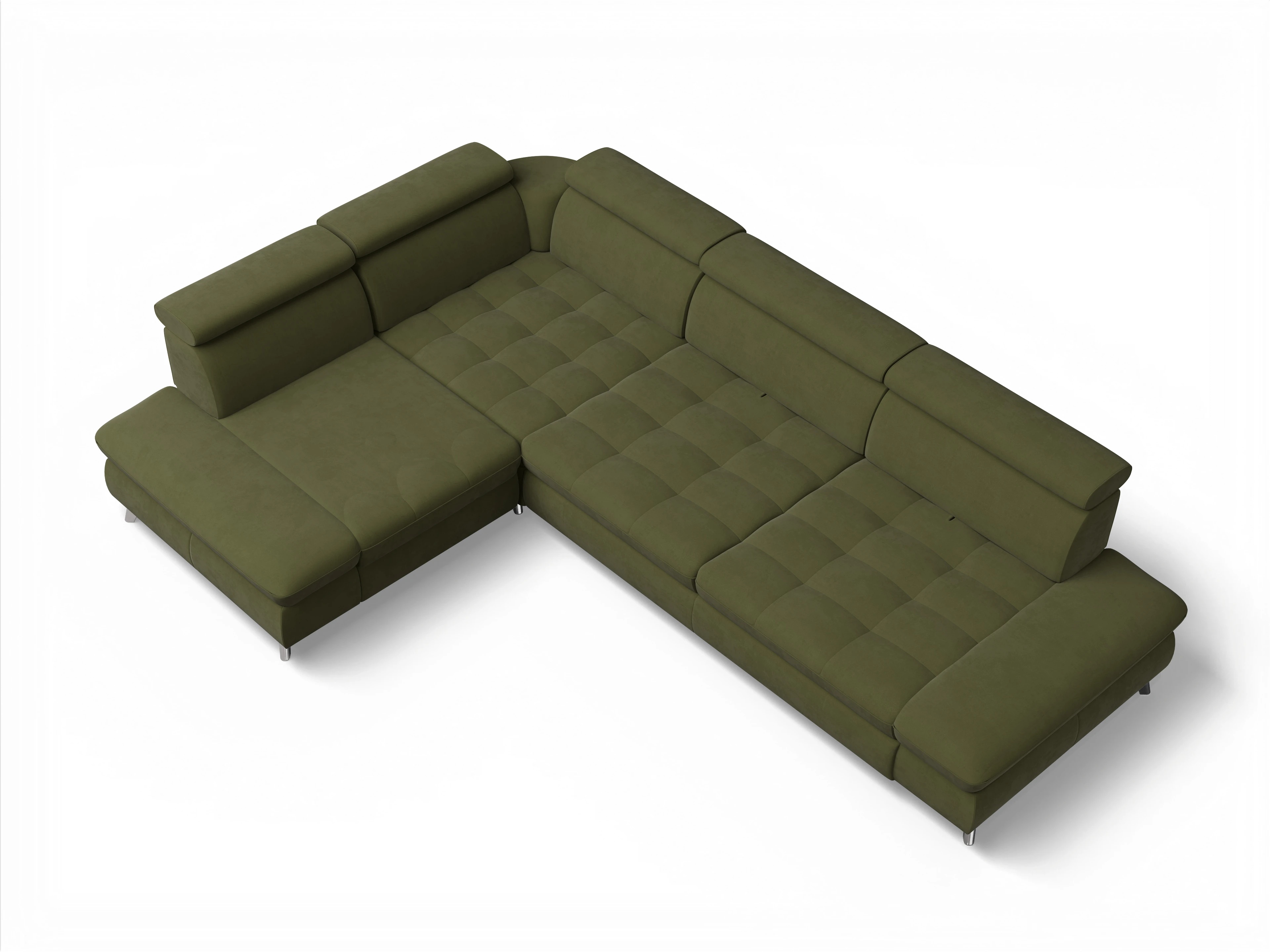 Ansicht des Produktes Memphis Stoff Ecksofa links mit Armlehne in Stoff Grün