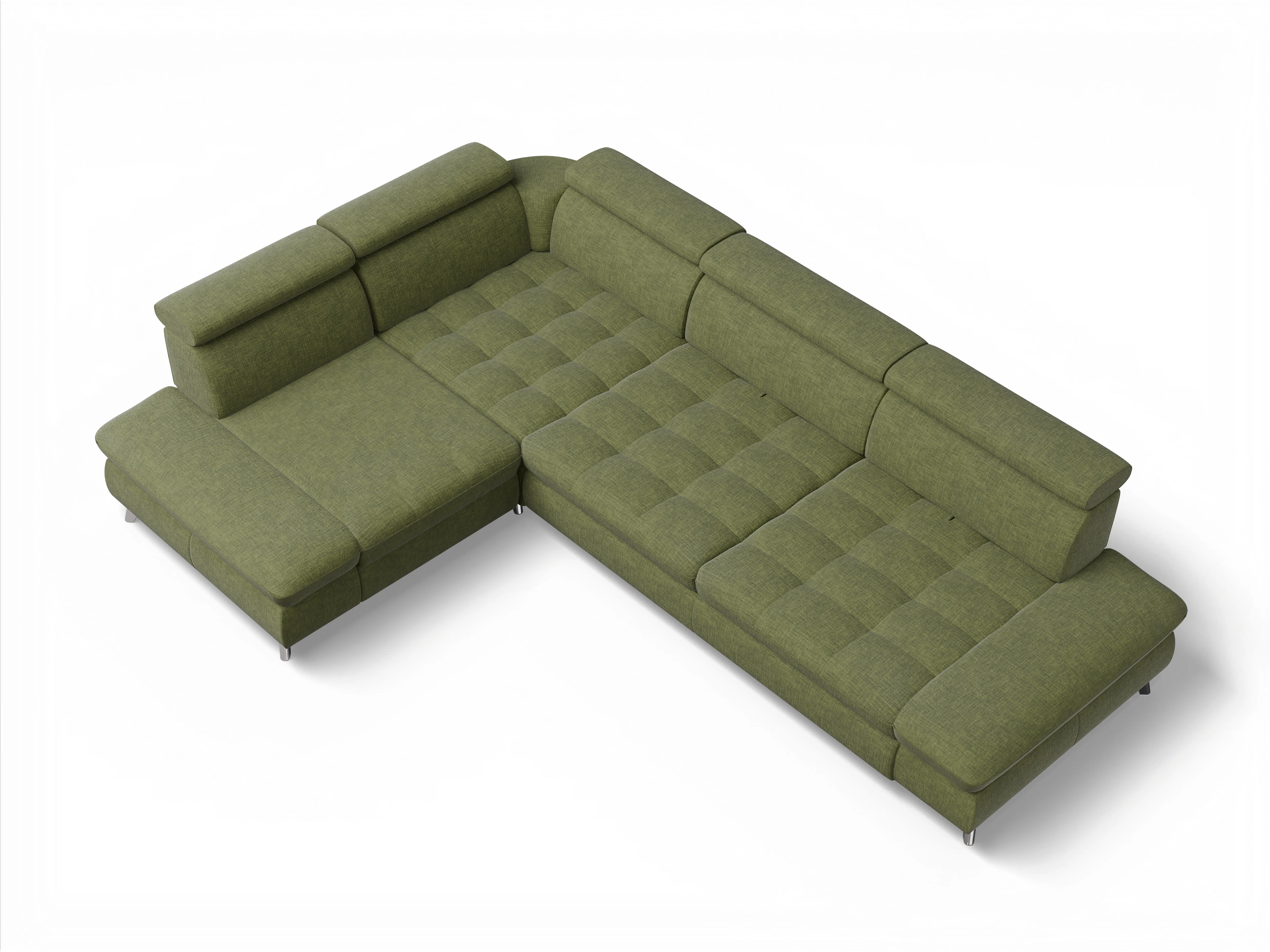 Ansicht des Produktes Memphis Stoff Ecksofa links mit Armlehne in Stoff Grün