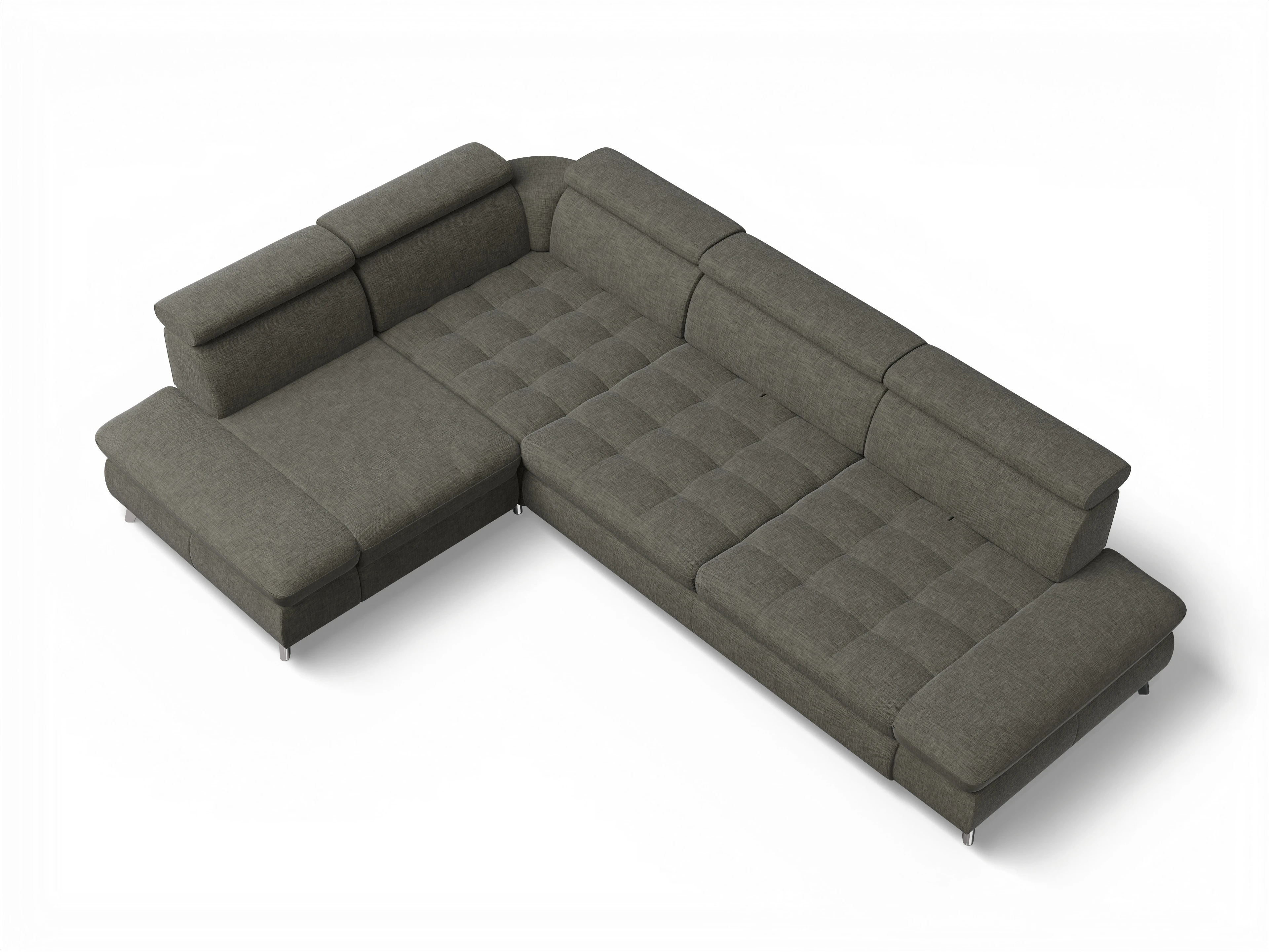 Ansicht des Produktes Memphis Stoff Ecksofa links mit Armlehne in Stoff Braun