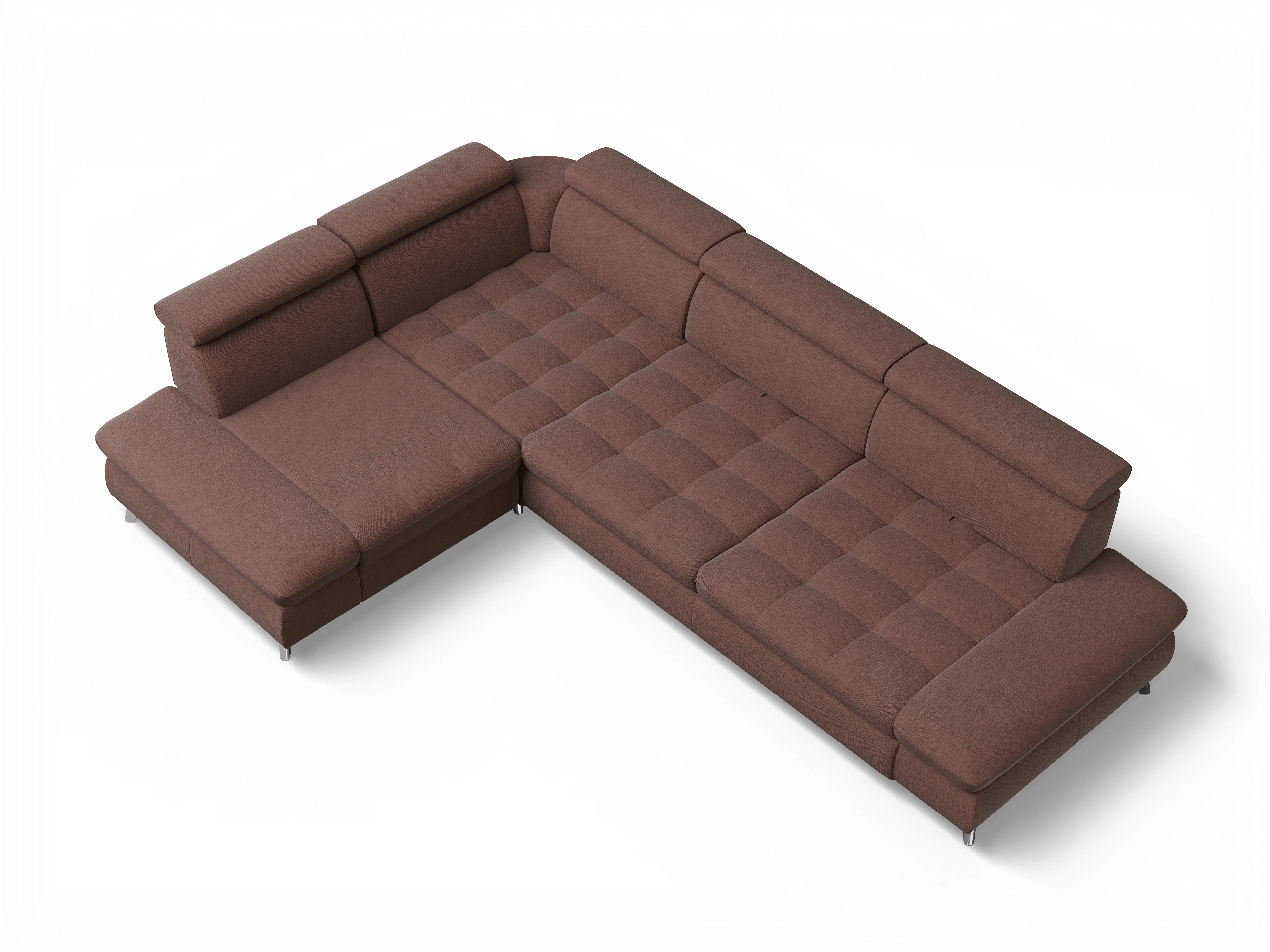 Ansicht des Produktes Memphis Stoff Ecksofa links mit Armlehne in Stoff Orange