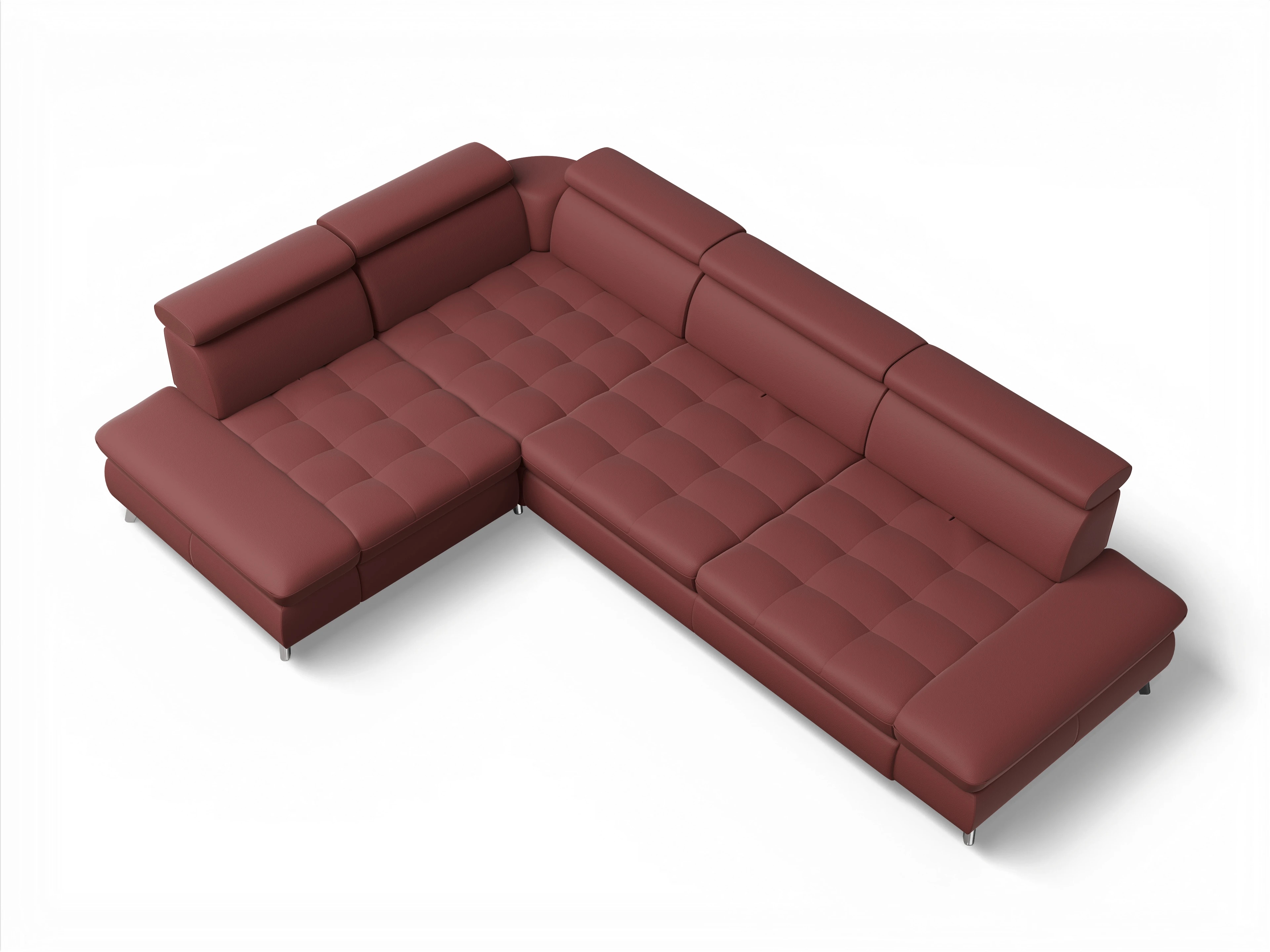 Ansicht des Produktes Memphis Stoff Ecksofa links mit Armlehne in Leder Rot
