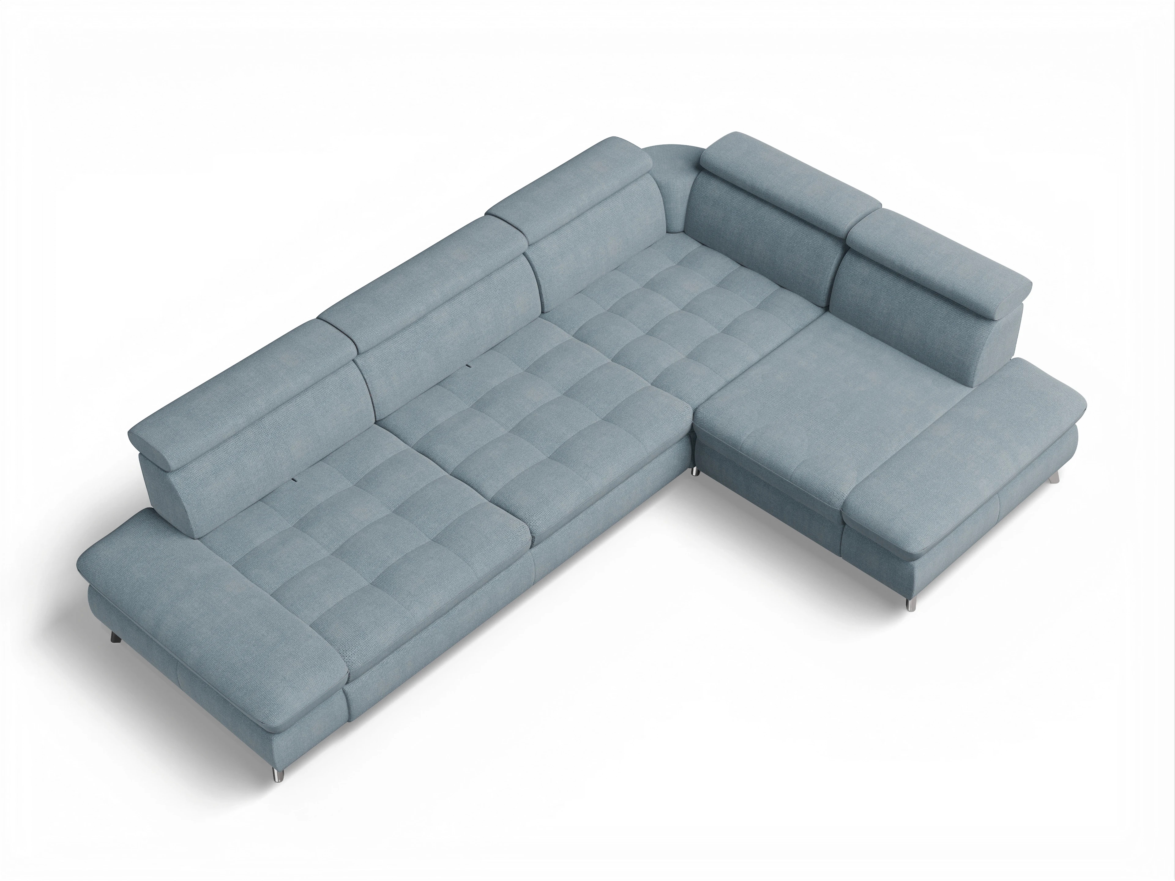 Ansicht des Produktes Memphis Stoff Ecksofa rechts mit Armlehne in Stoff Blau