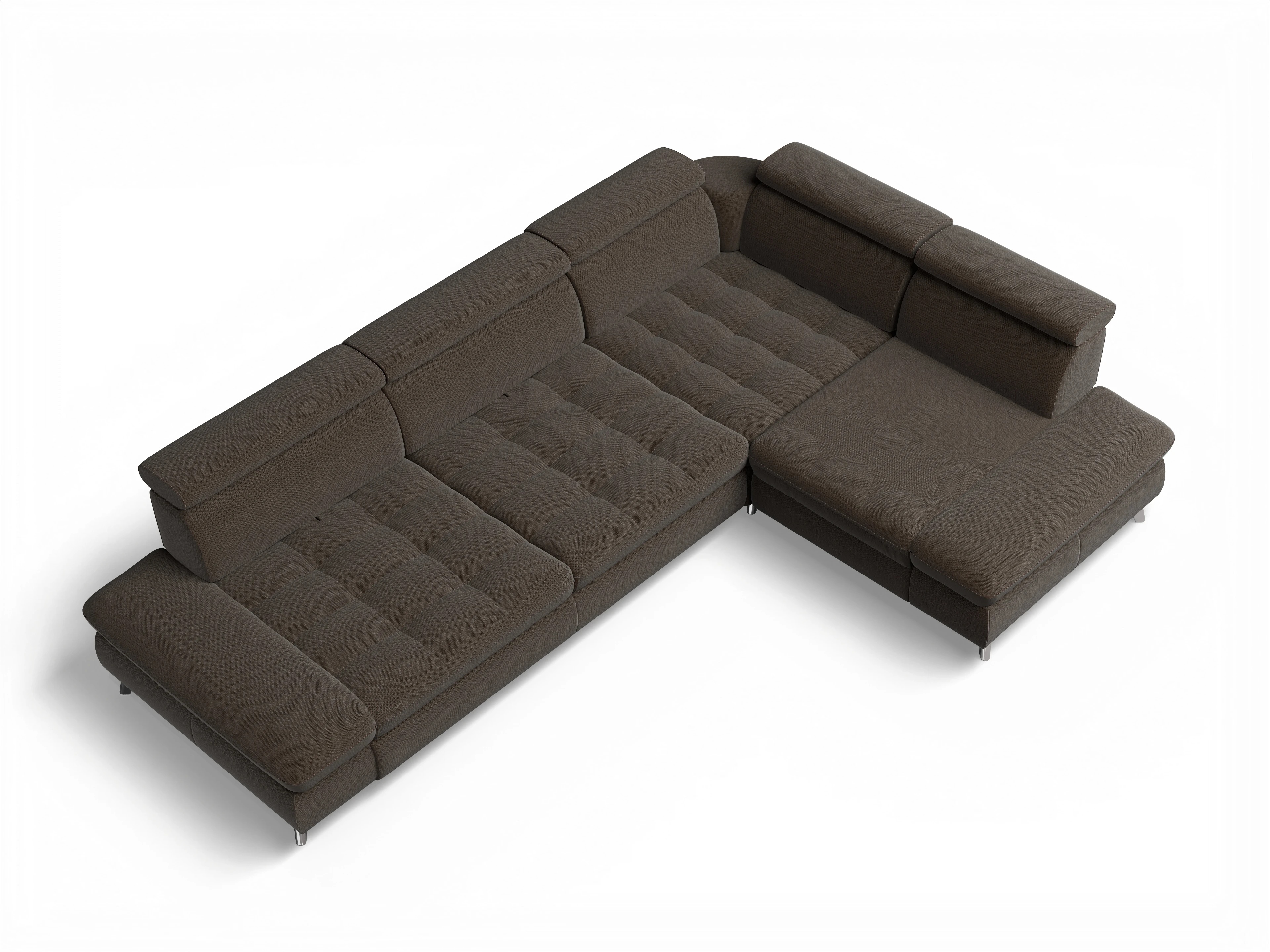 Ansicht des Produktes Memphis Stoff Ecksofa rechts mit Armlehne in Stoff Braun