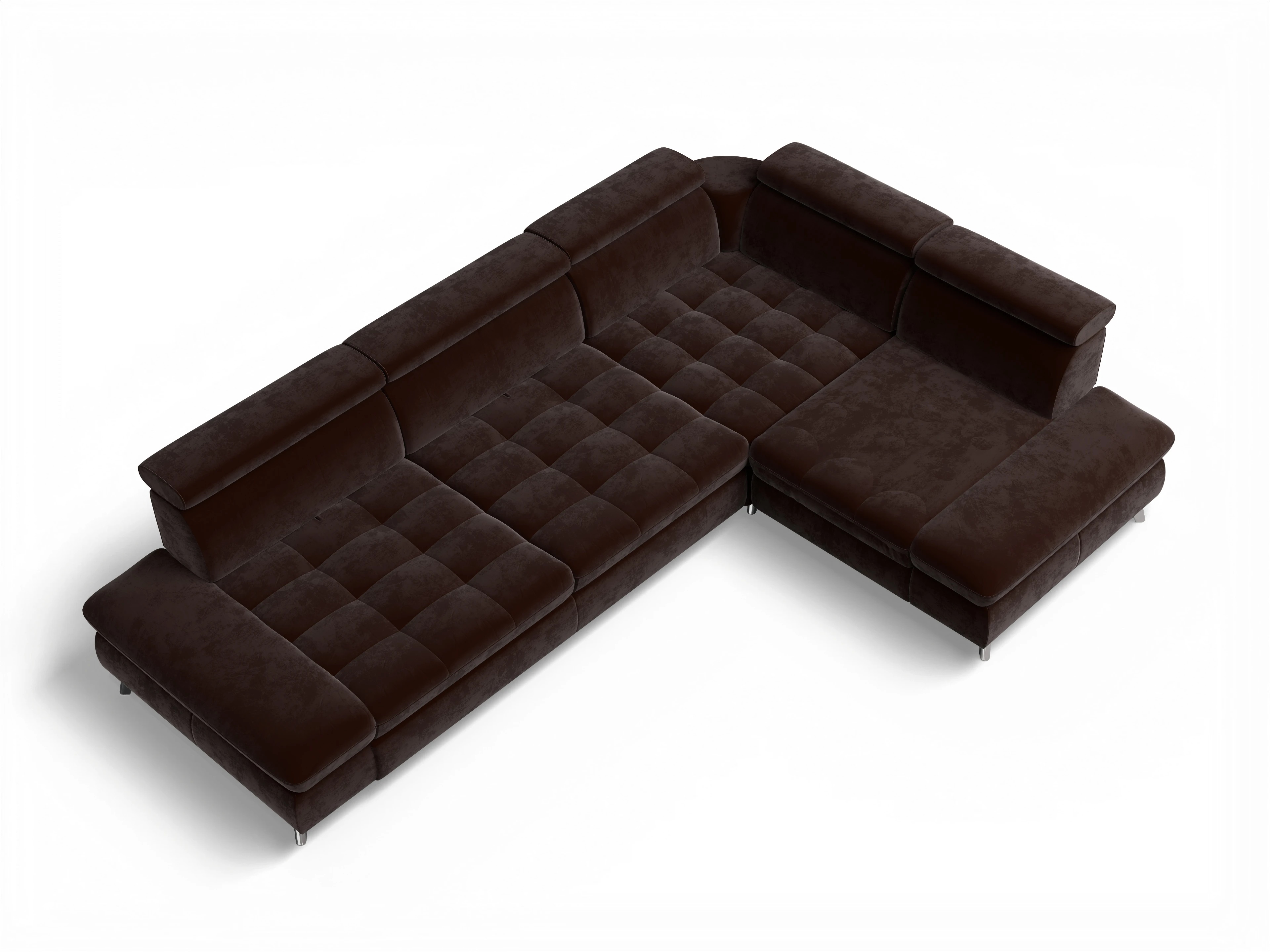 Ansicht des Produktes Memphis Stoff Ecksofa rechts mit Armlehne in Stoff Braun