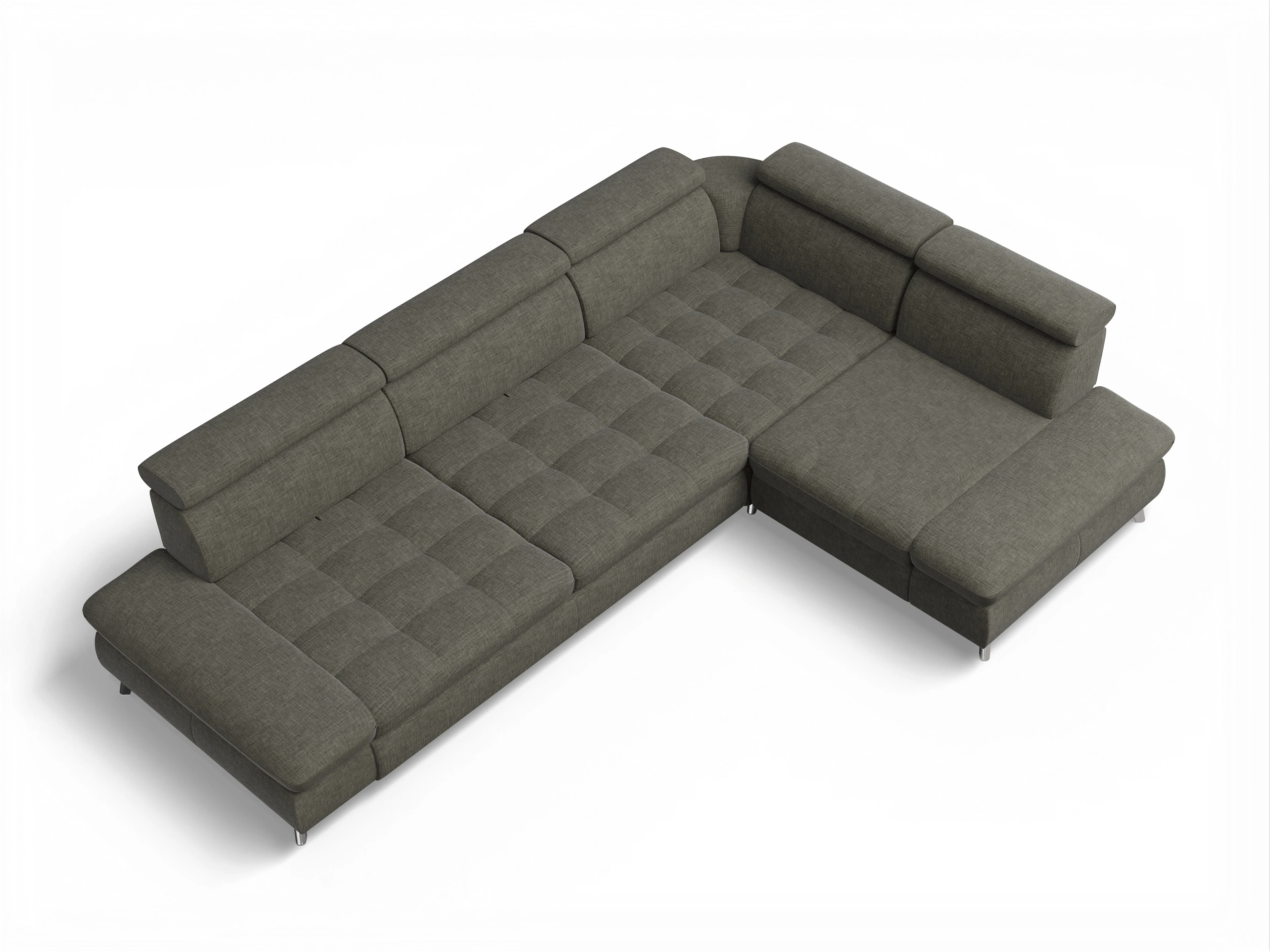 Ansicht des Produktes Memphis Stoff Ecksofa rechts mit Armlehne in Stoff Braun