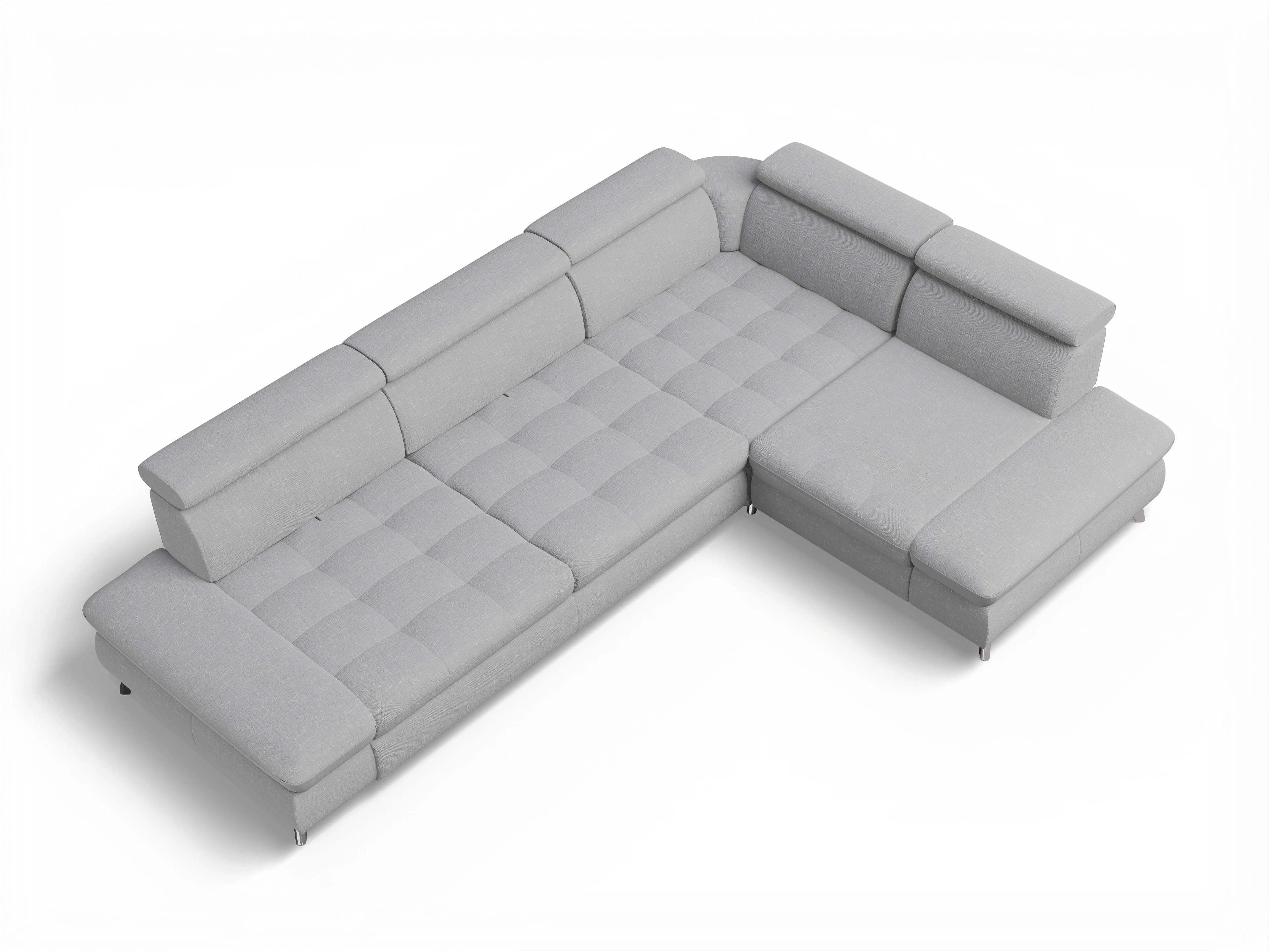 Ansicht des Produktes Memphis Stoff Ecksofa rechts mit Armlehne in Stoff Grau