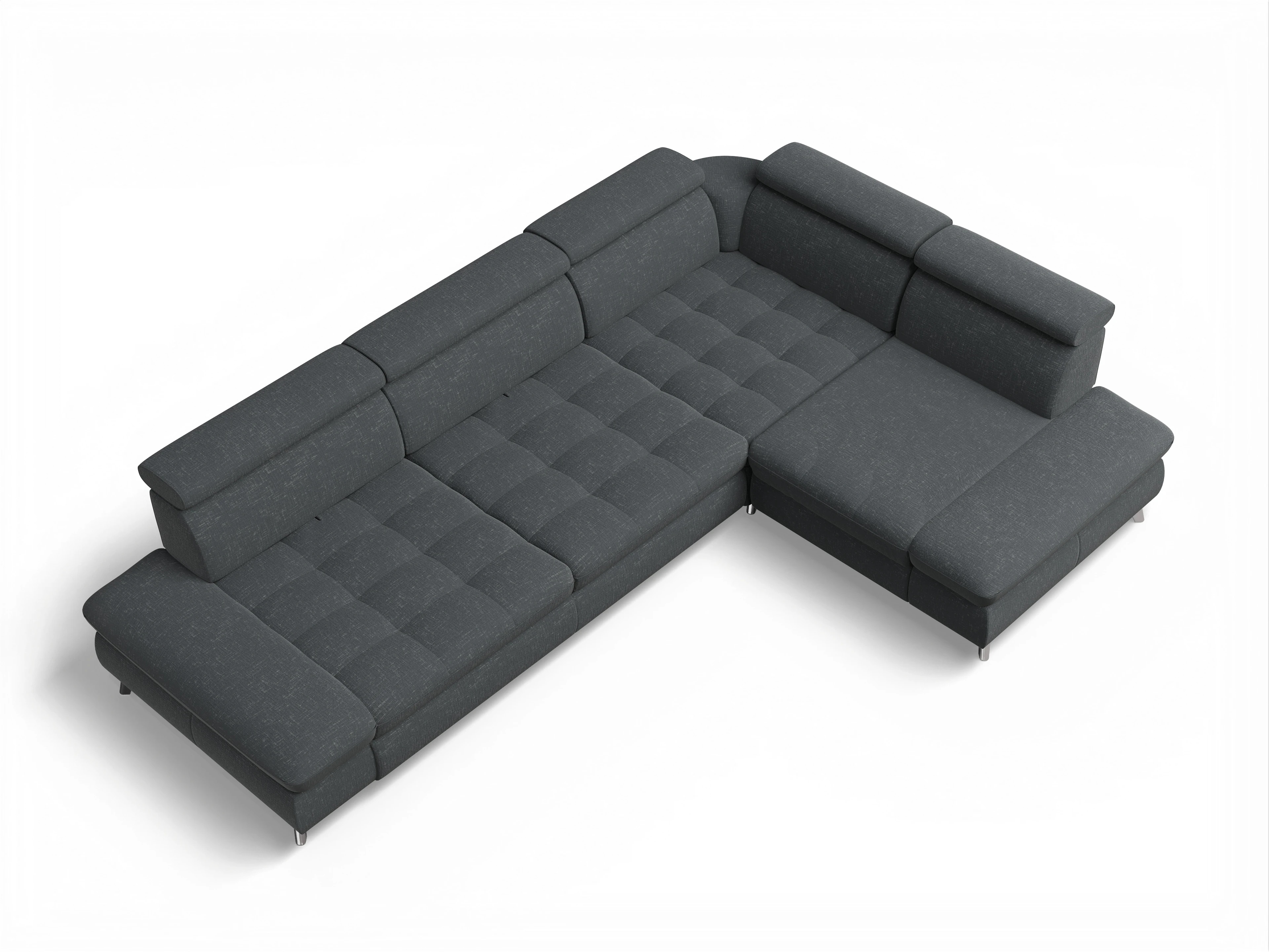 Ansicht des Produktes Memphis Stoff Ecksofa rechts mit Armlehne in Stoff Grau