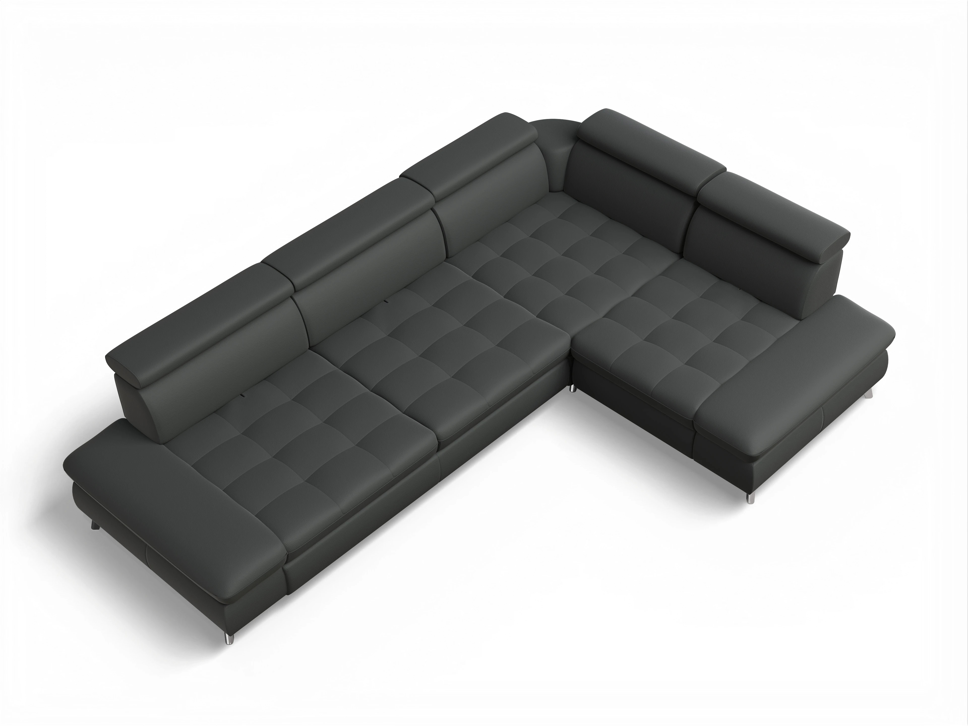 Ansicht des Produktes Memphis Stoff Ecksofa rechts mit Armlehne in Leder Grau