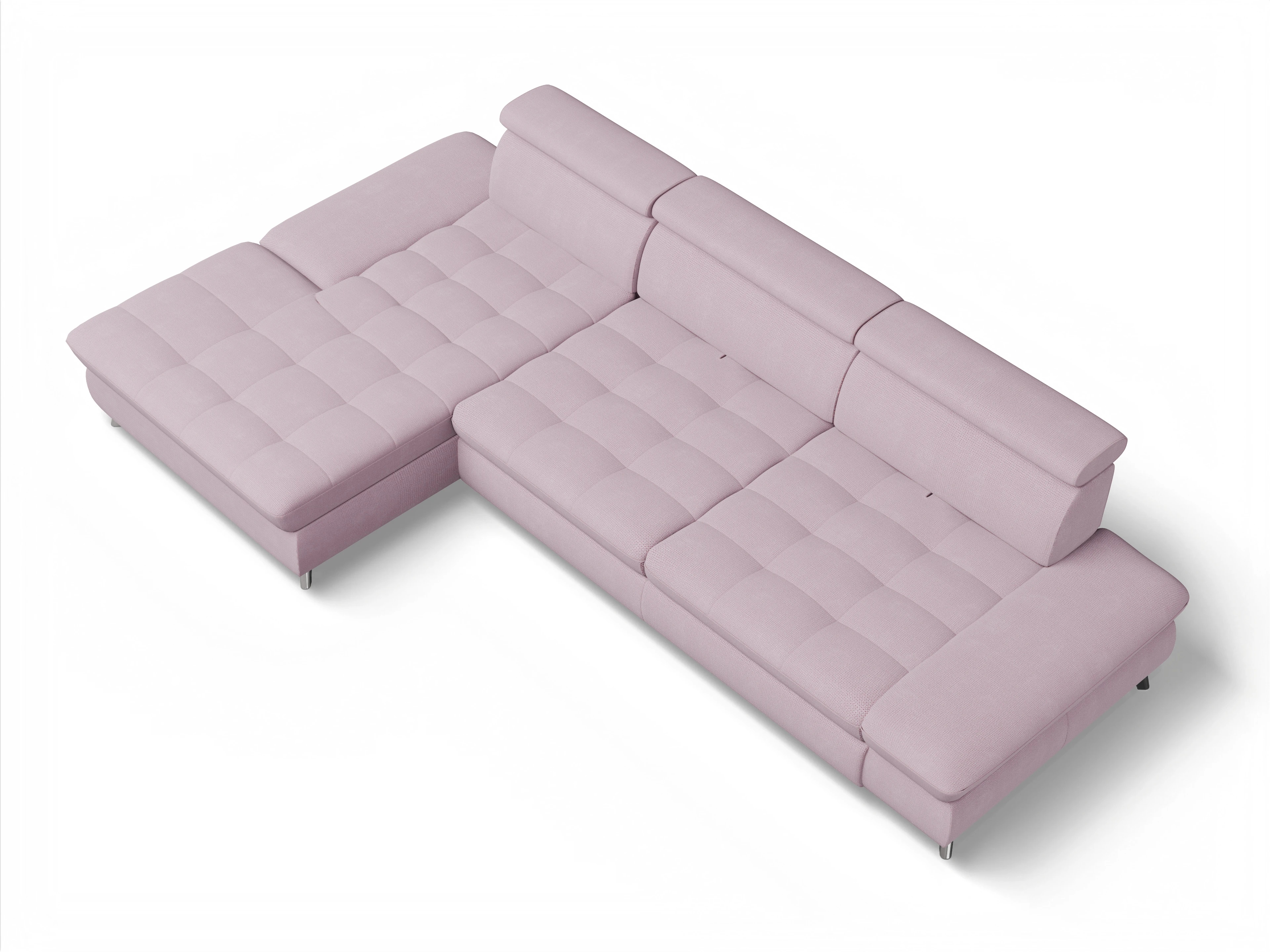 Ansicht des Produktes Memphis Stoff Ecksofa links Abschluss offen in Stoff Rosa