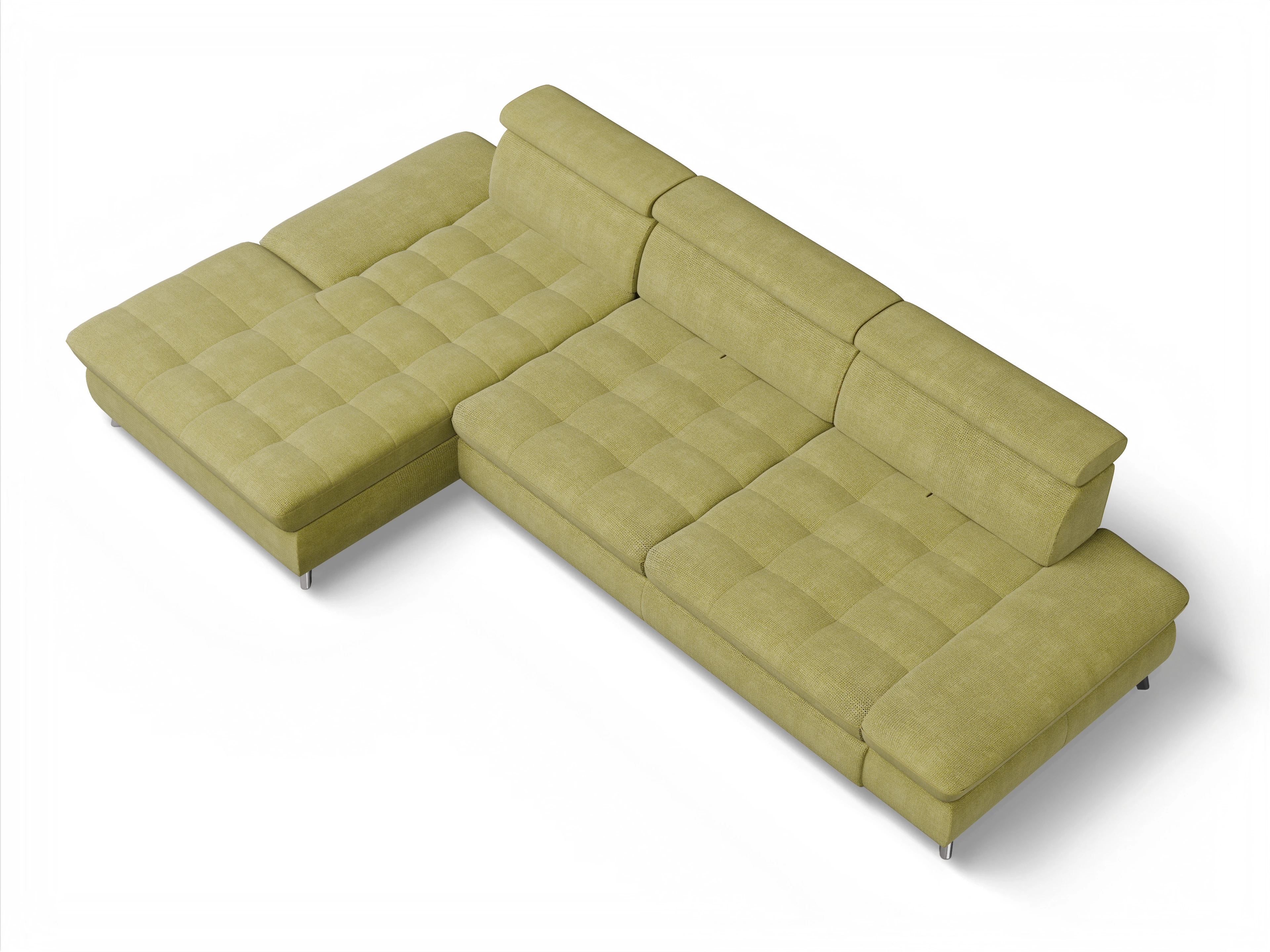 Ansicht des Produktes Memphis Stoff Ecksofa links Abschluss offen in Stoff Grün