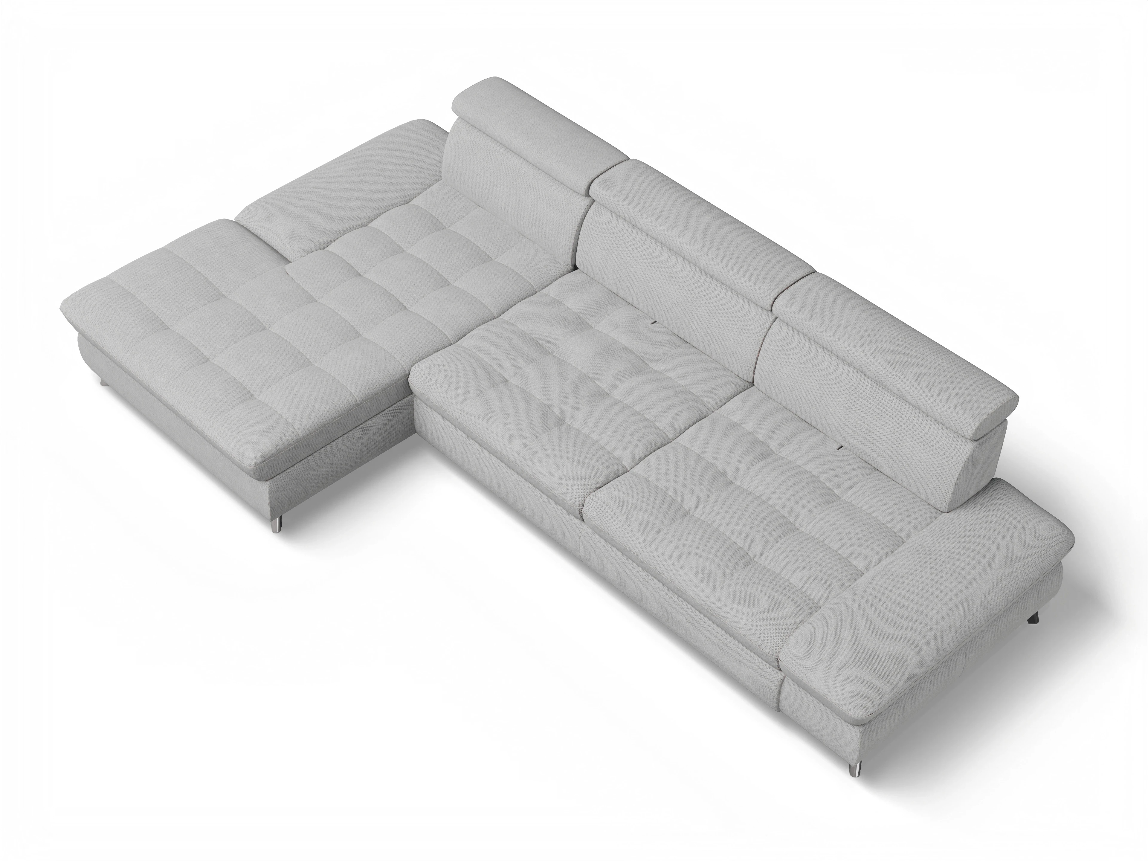 Ansicht des Produktes Memphis Stoff Ecksofa links Abschluss offen in Stoff Grau