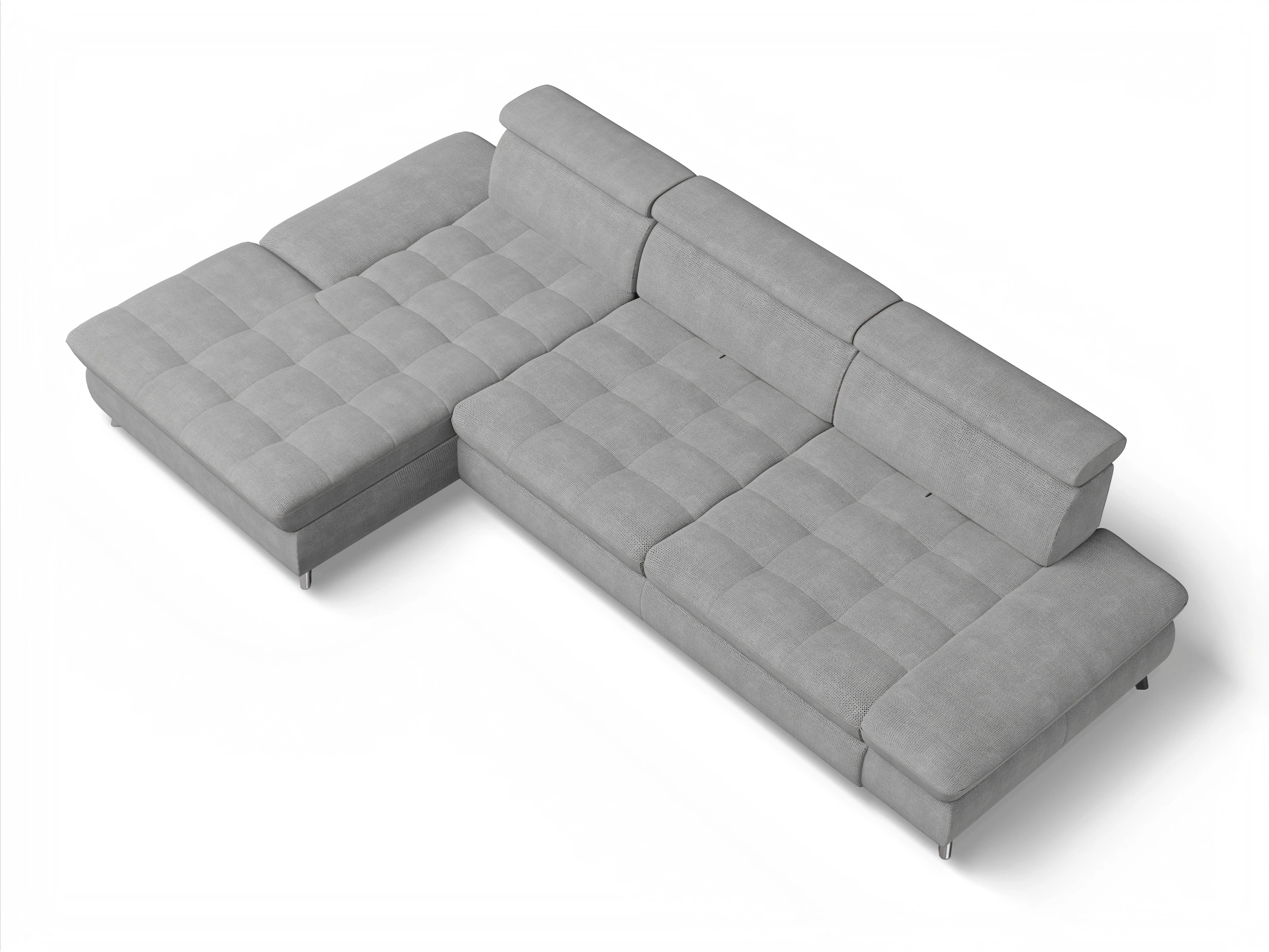 Ansicht des Produktes Memphis Stoff Ecksofa links Abschluss offen in Stoff Grau