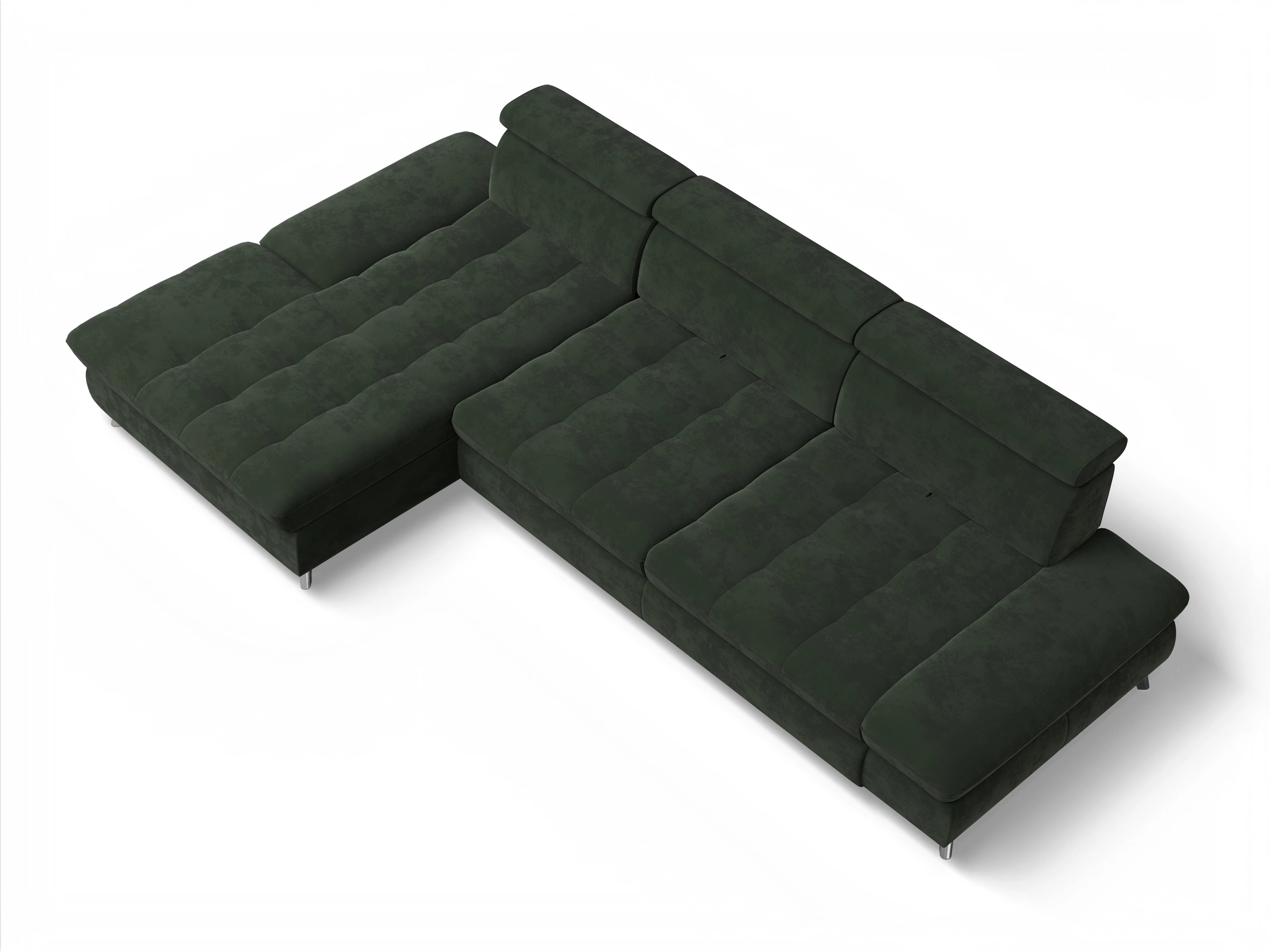 Ansicht des Produktes Memphis Stoff Ecksofa links Abschluss offen in Stoff Grün