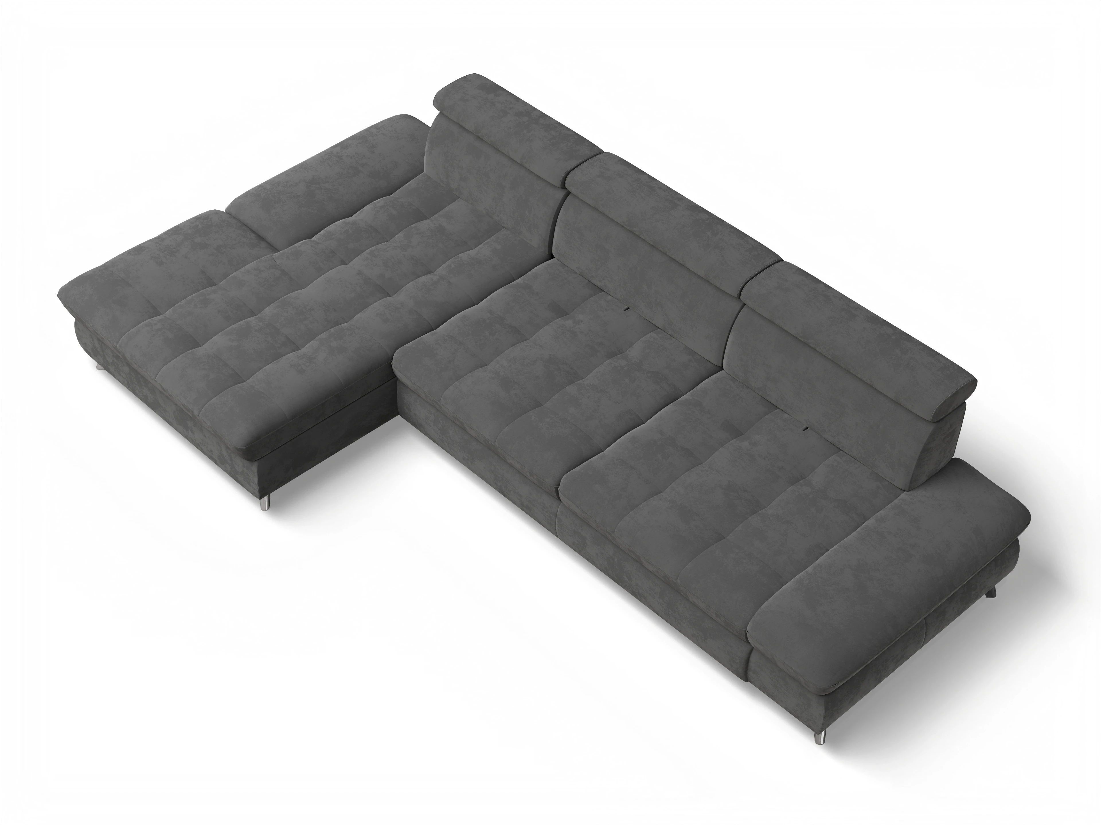 Ansicht des Produktes Memphis Stoff Ecksofa links Abschluss offen in Stoff Grau