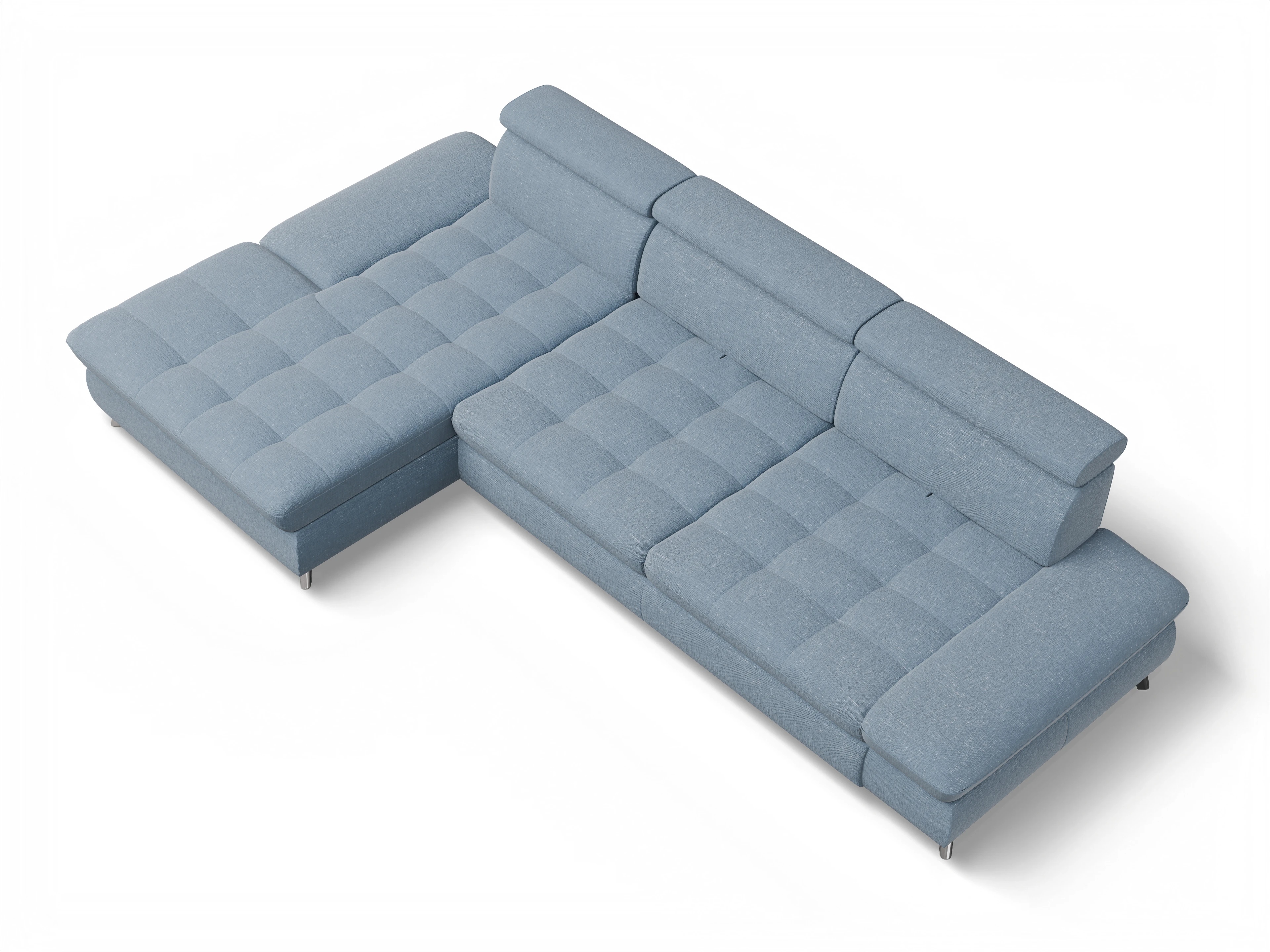 Ansicht des Produktes Memphis Stoff Ecksofa links Abschluss offen in Stoff Blau