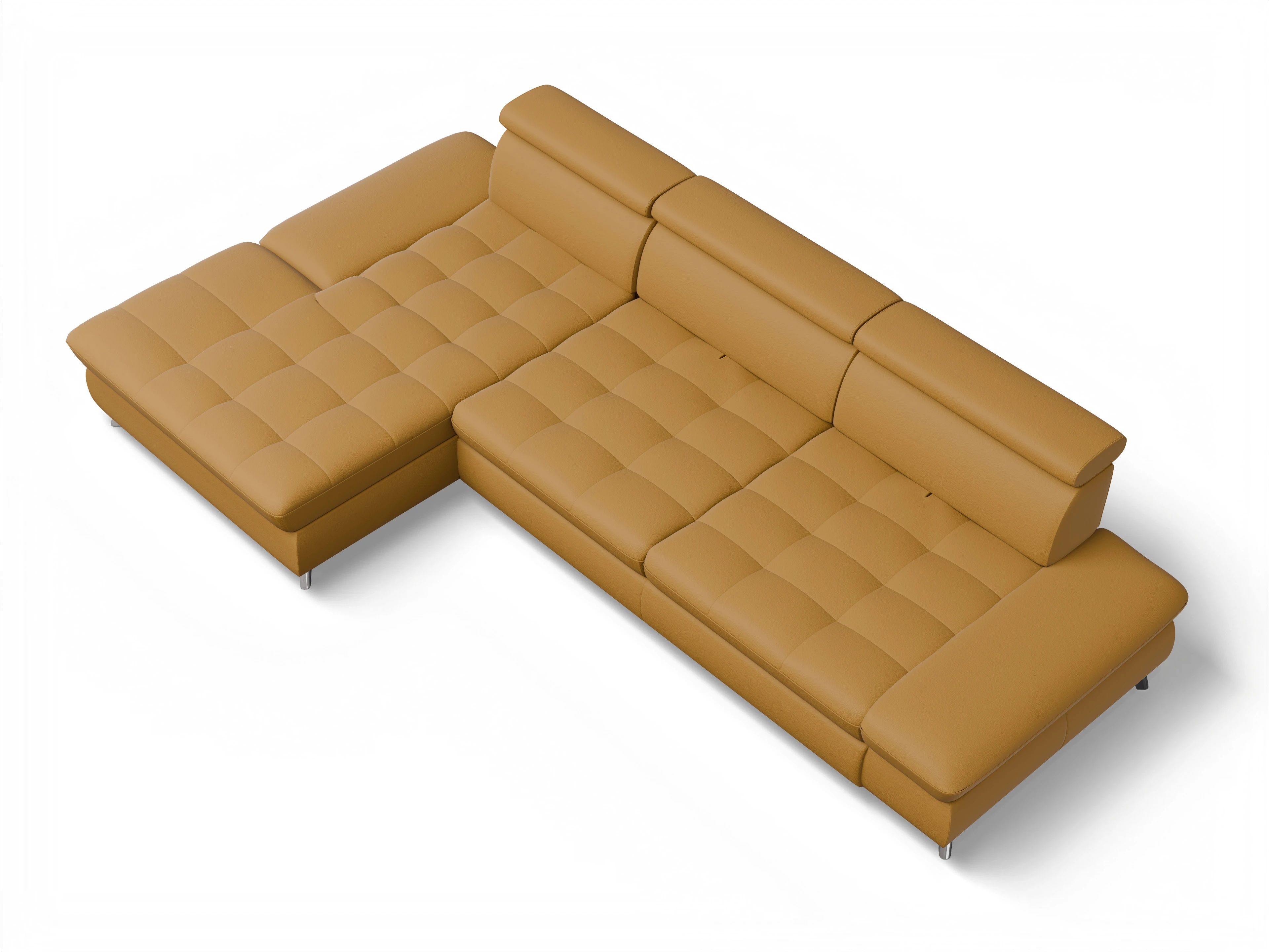 Ansicht des Produktes Memphis Stoff Ecksofa links Abschluss offen in Leder Gelb