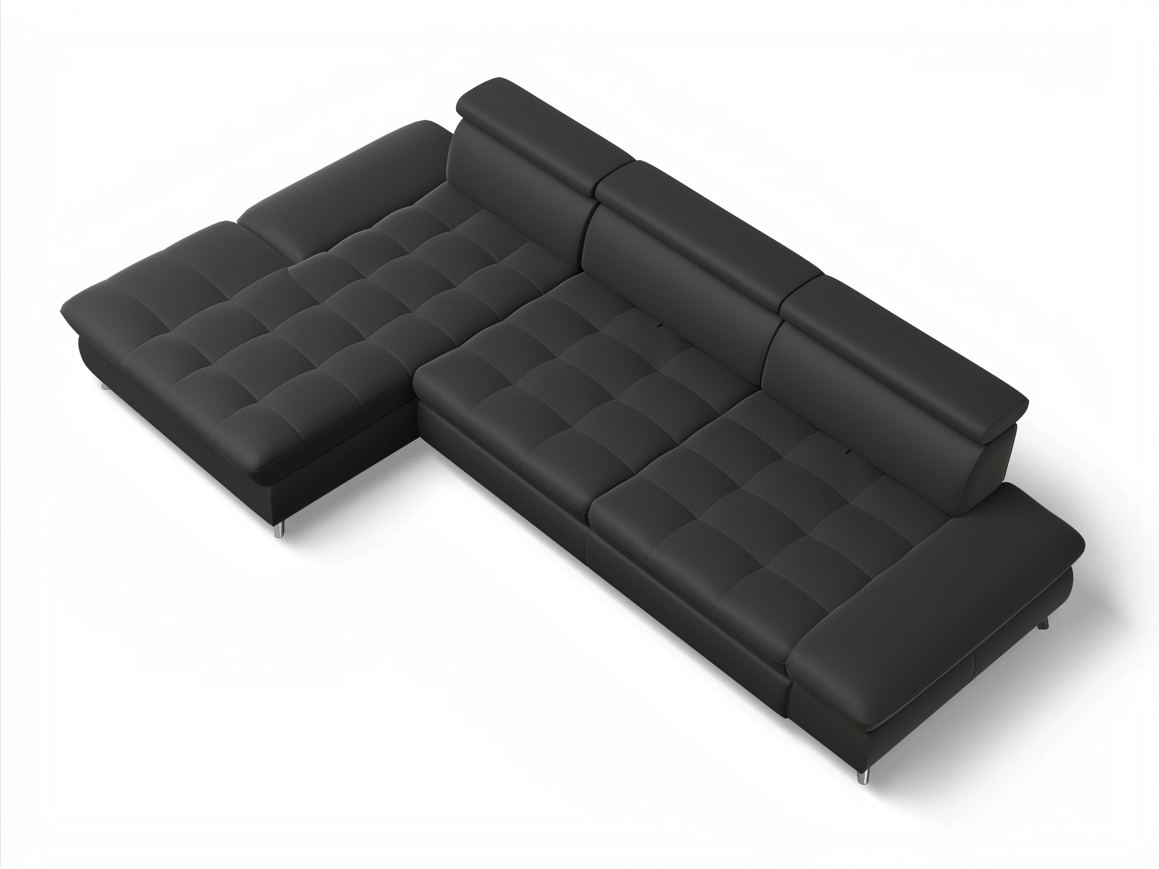Ansicht des Produktes Memphis Stoff Ecksofa links Abschluss offen in Leder Schwarz