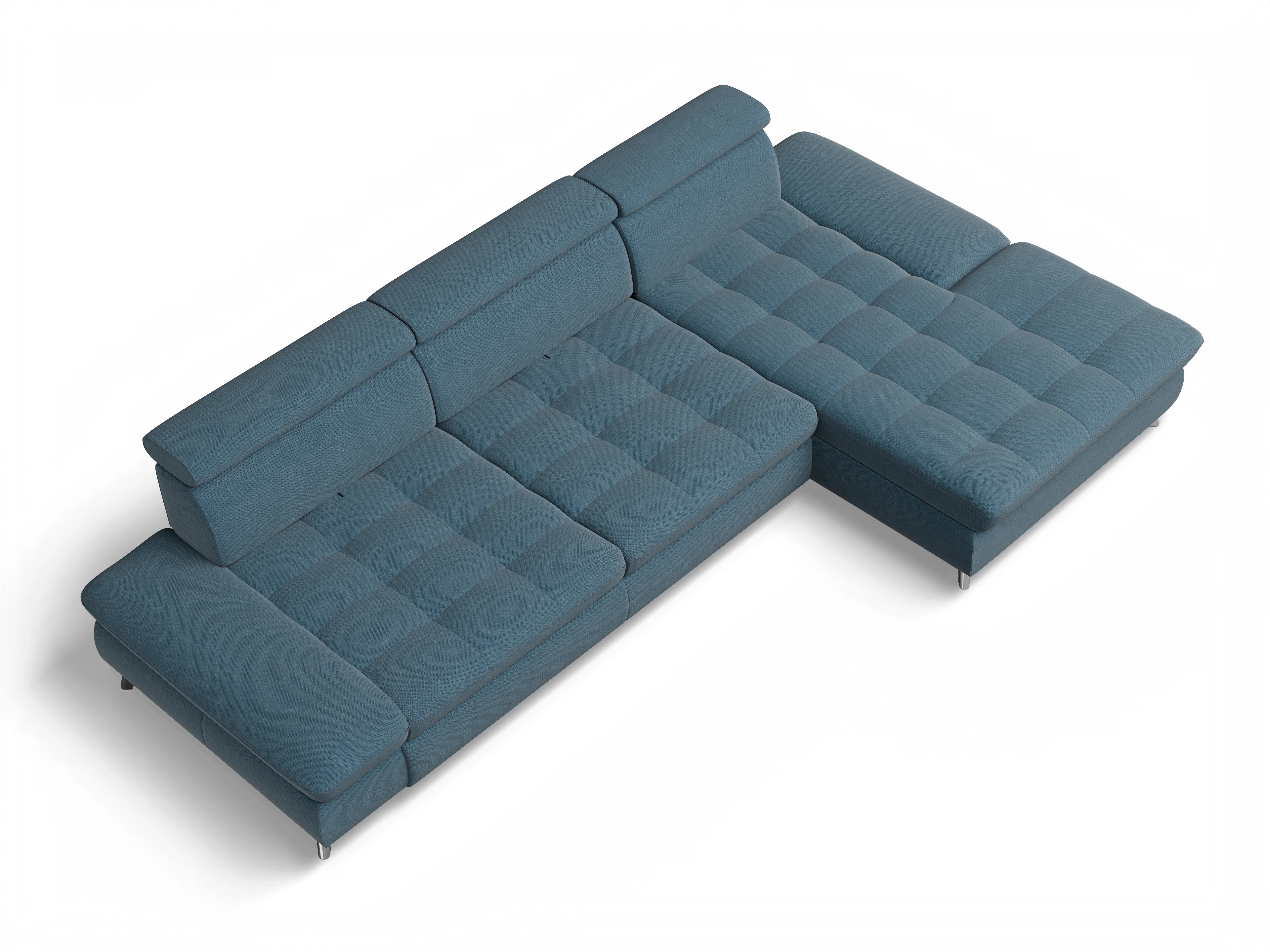 Ansicht des Produktes Memphis Stoff Ecksofa rechts Abschluss offen in Stoff Blau