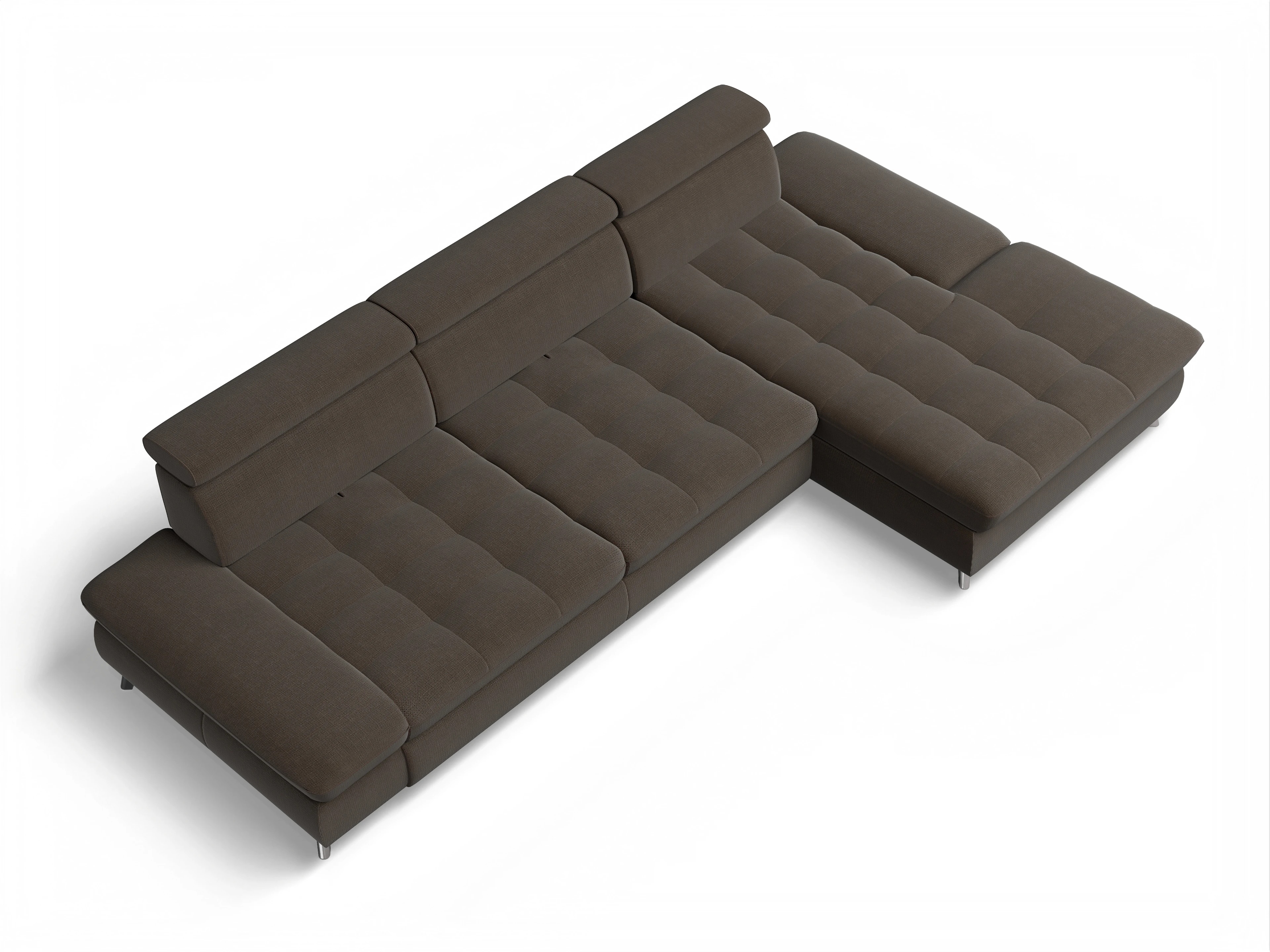 Ansicht des Produktes Memphis Stoff Ecksofa rechts Abschluss offen in Stoff Braun