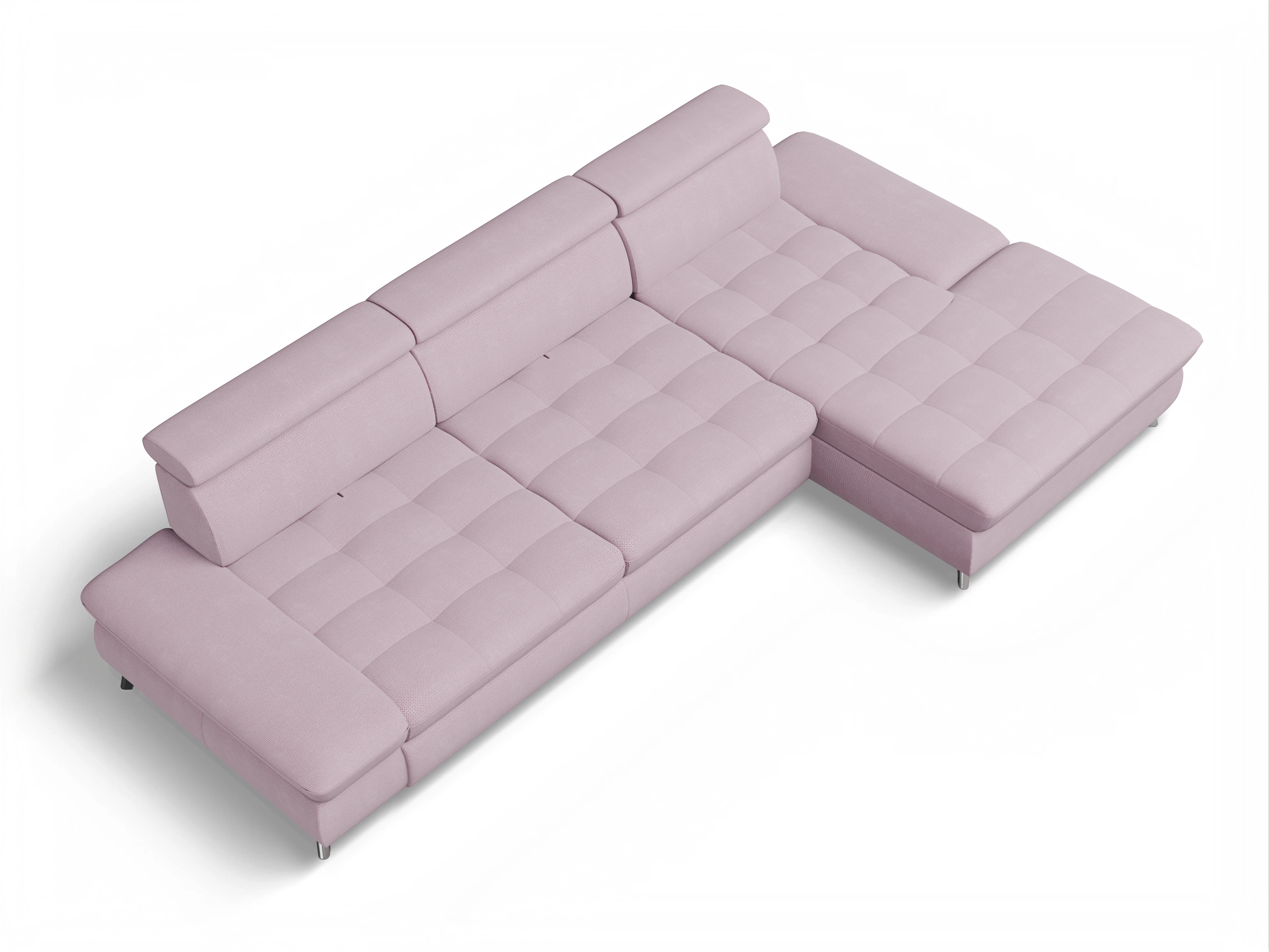Ansicht des Produktes Memphis Stoff Ecksofa rechts Abschluss offen in Stoff Rosa