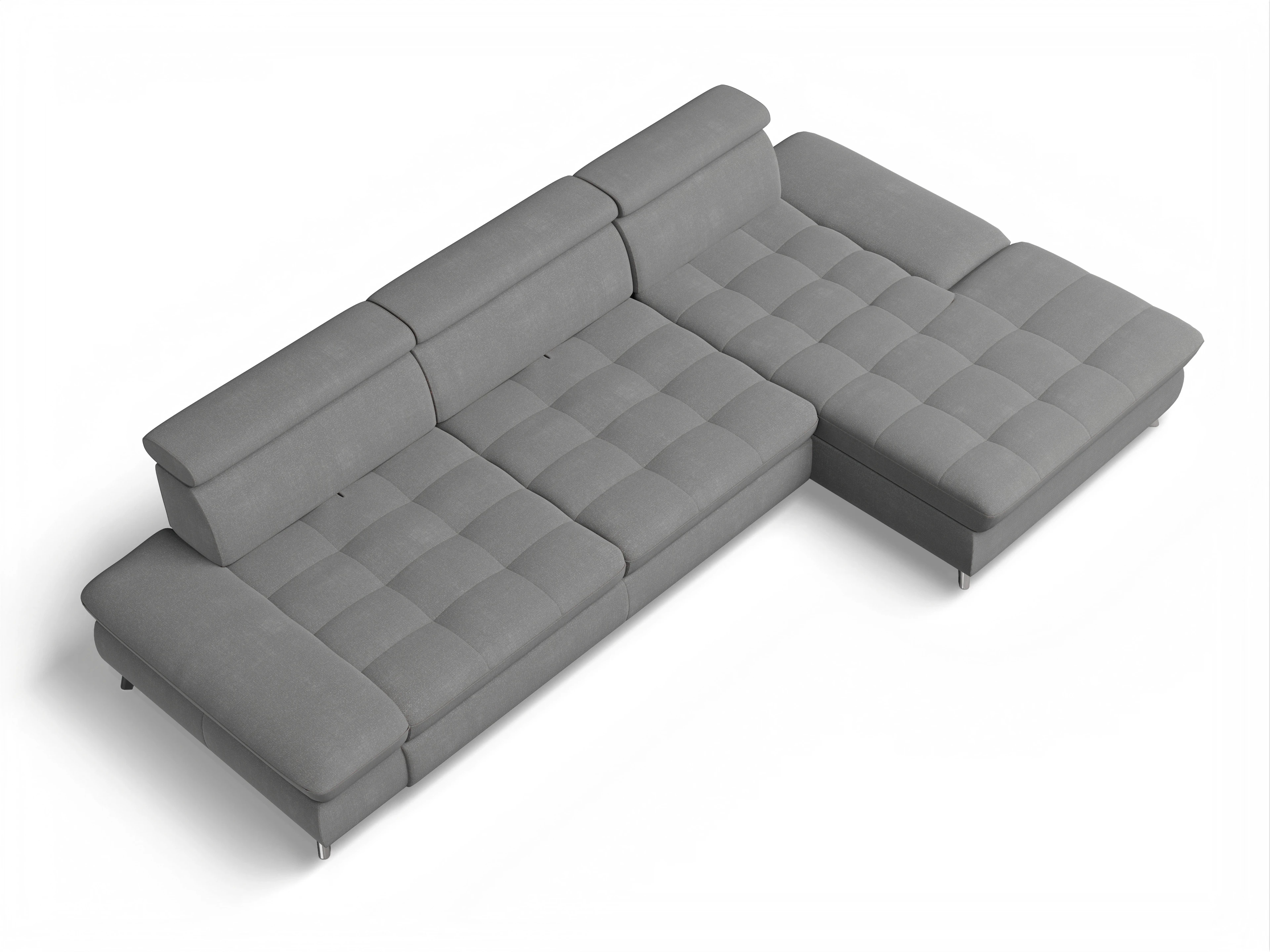 Ansicht des Produktes Memphis Stoff Ecksofa rechts Abschluss offen in Stoff Grau