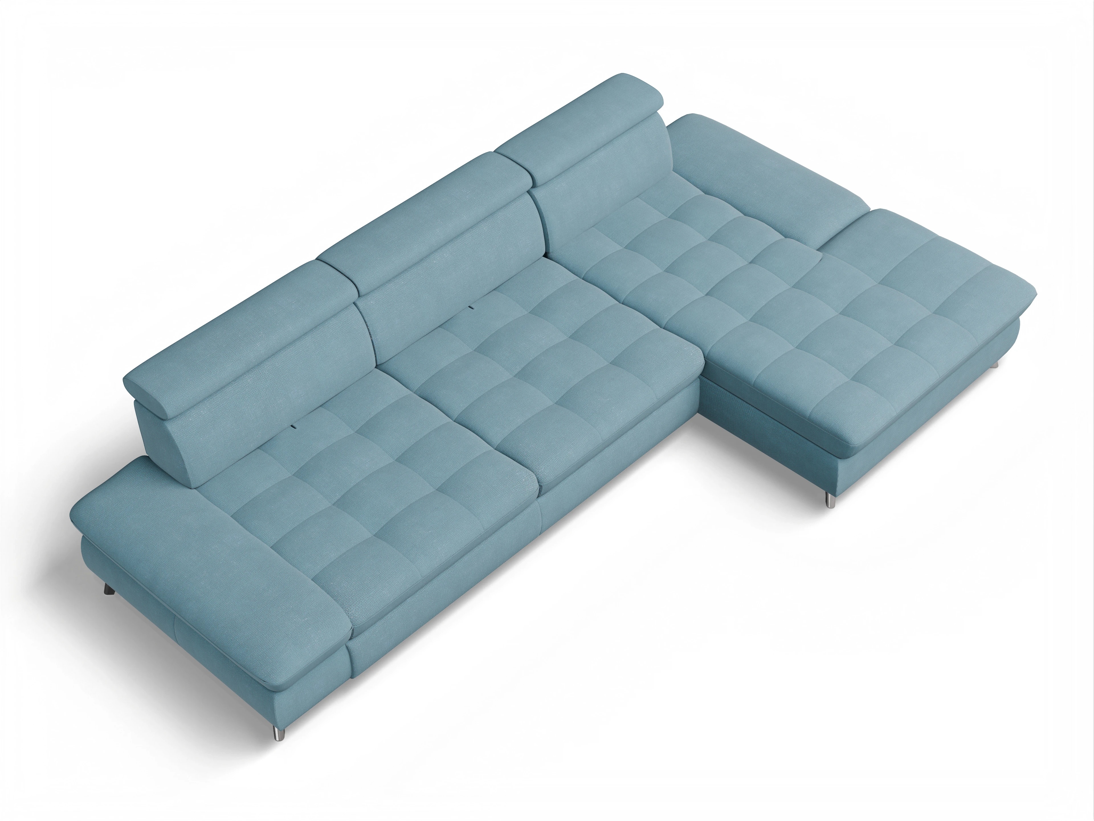 Ansicht des Produktes Memphis Stoff Ecksofa rechts Abschluss offen in Stoff Blau
