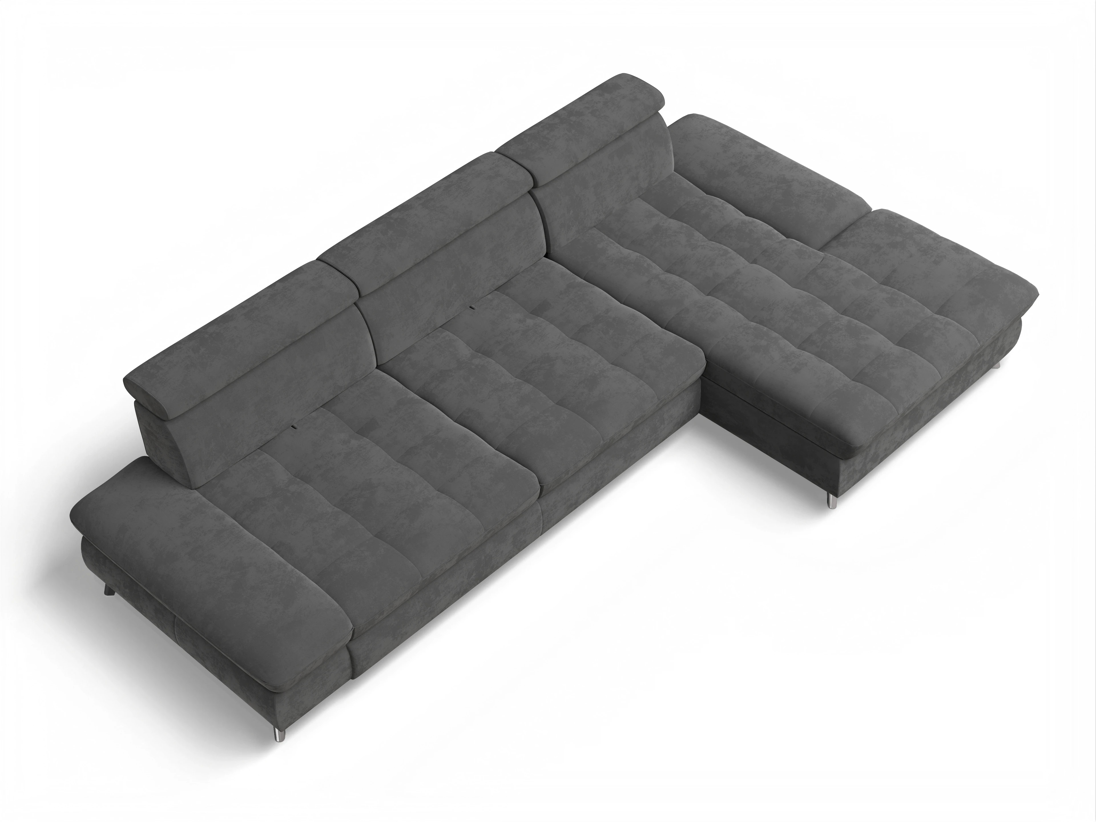 Ansicht des Produktes Memphis Stoff Ecksofa rechts Abschluss offen in Stoff Grau