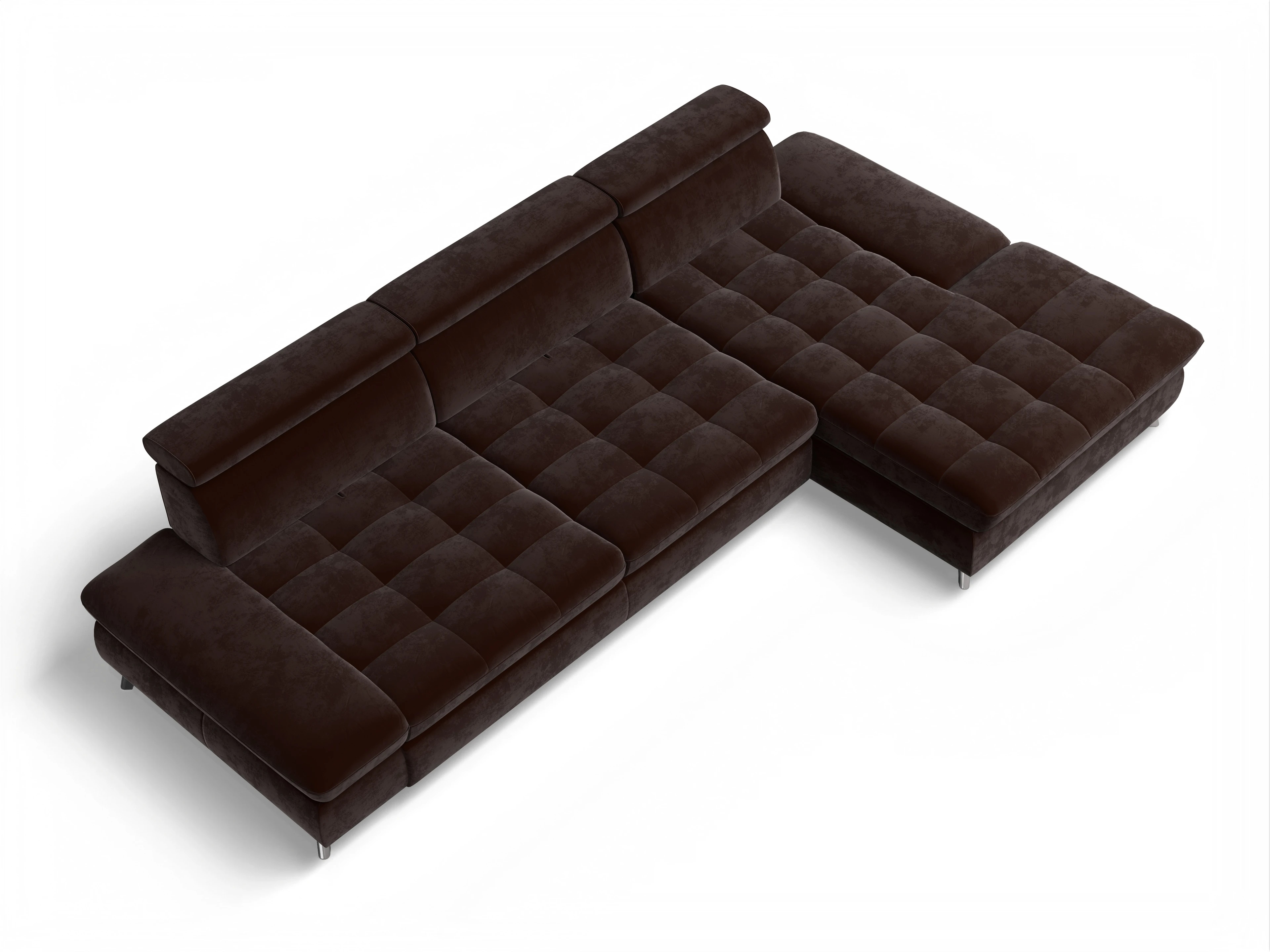 Ansicht des Produktes Memphis Stoff Ecksofa rechts Abschluss offen in Stoff Braun